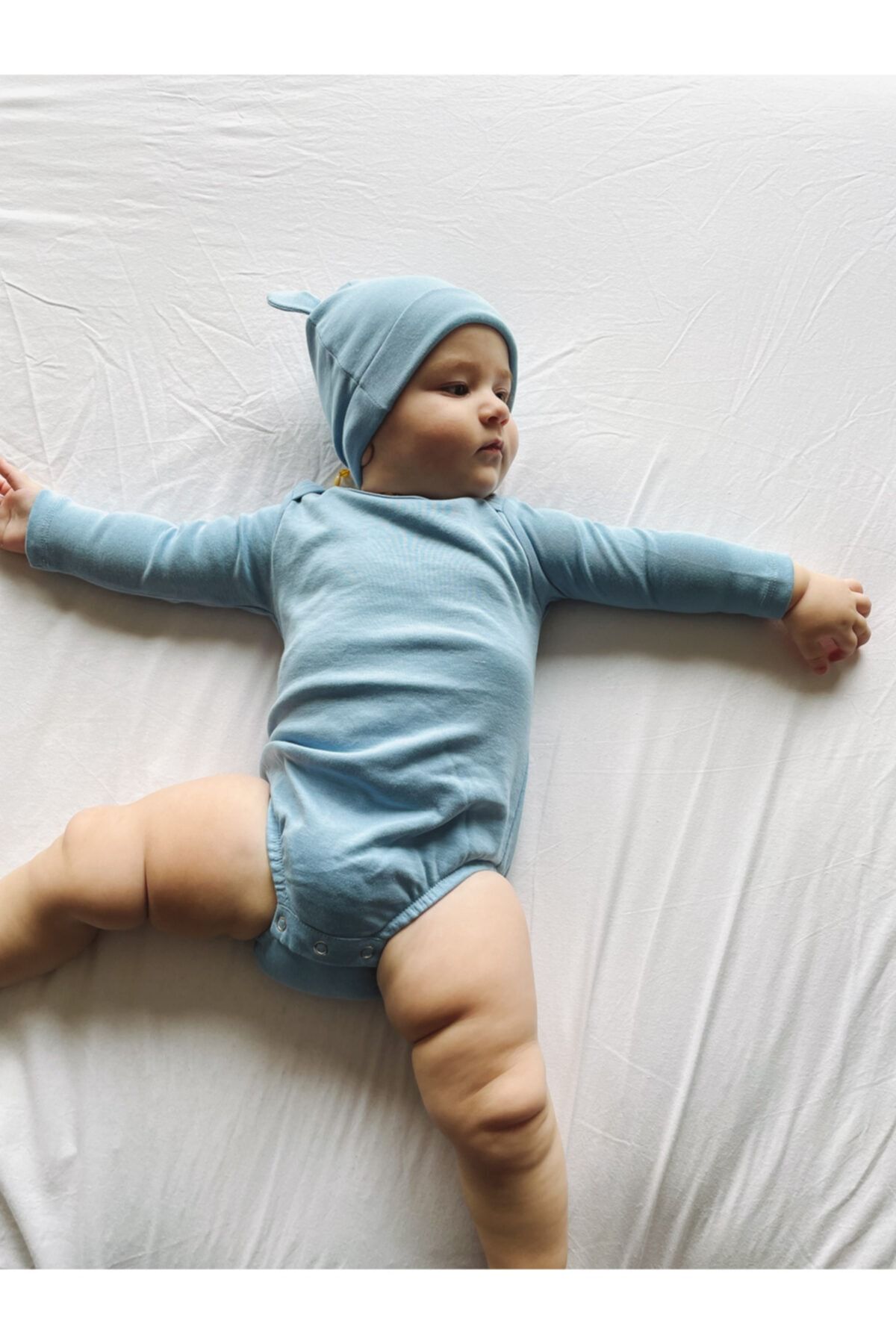 lella baby Uzun Kollu Body Çıtçıtlı Zıbın Bebek Mavi Bebe Mavisi %100 Pamuk