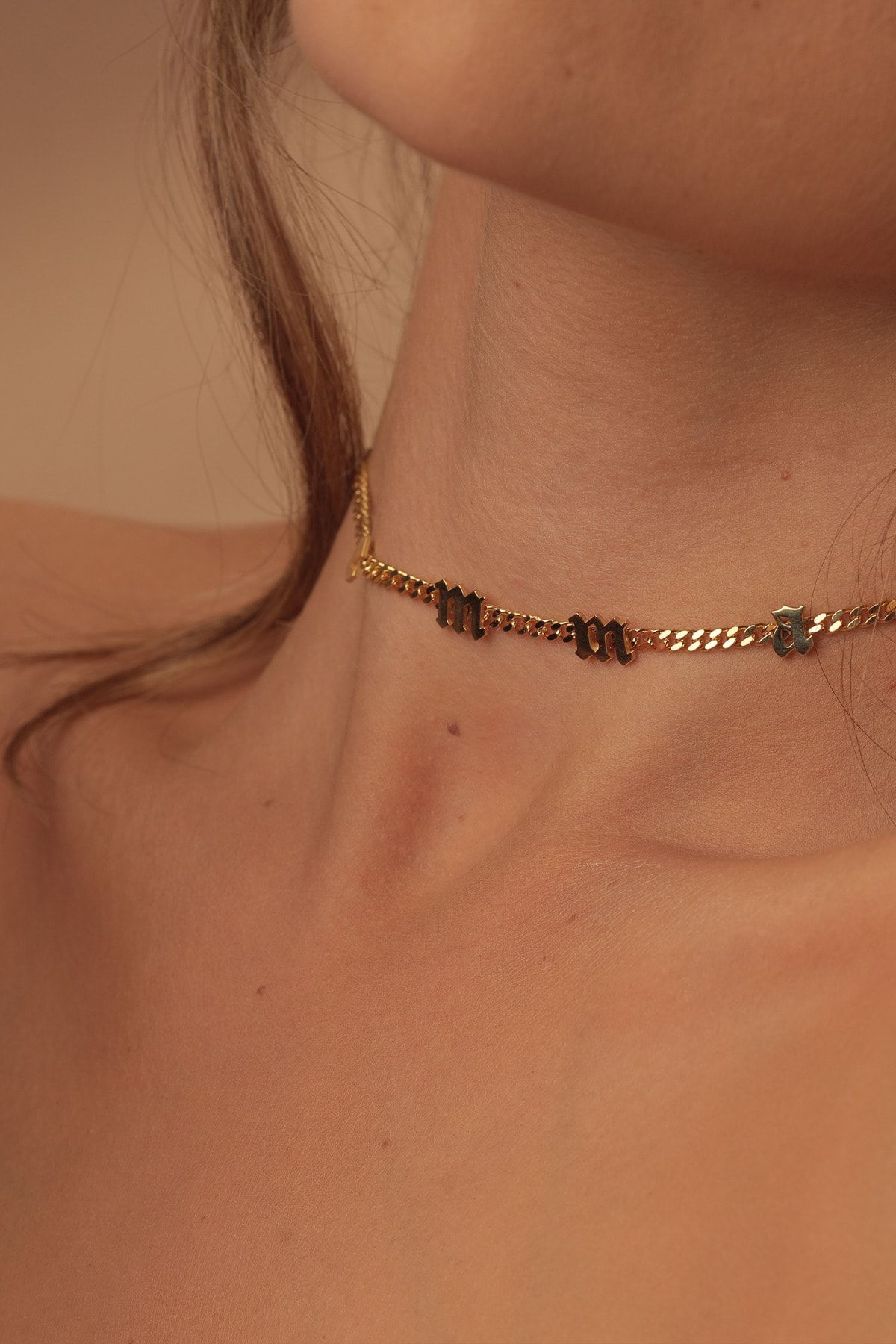 eddiajewellery Size Özel Gurmet Zincirli Choker 14 Ayar Rose Altın Kaplama 925 Ayar Gümüş Isim Kolye