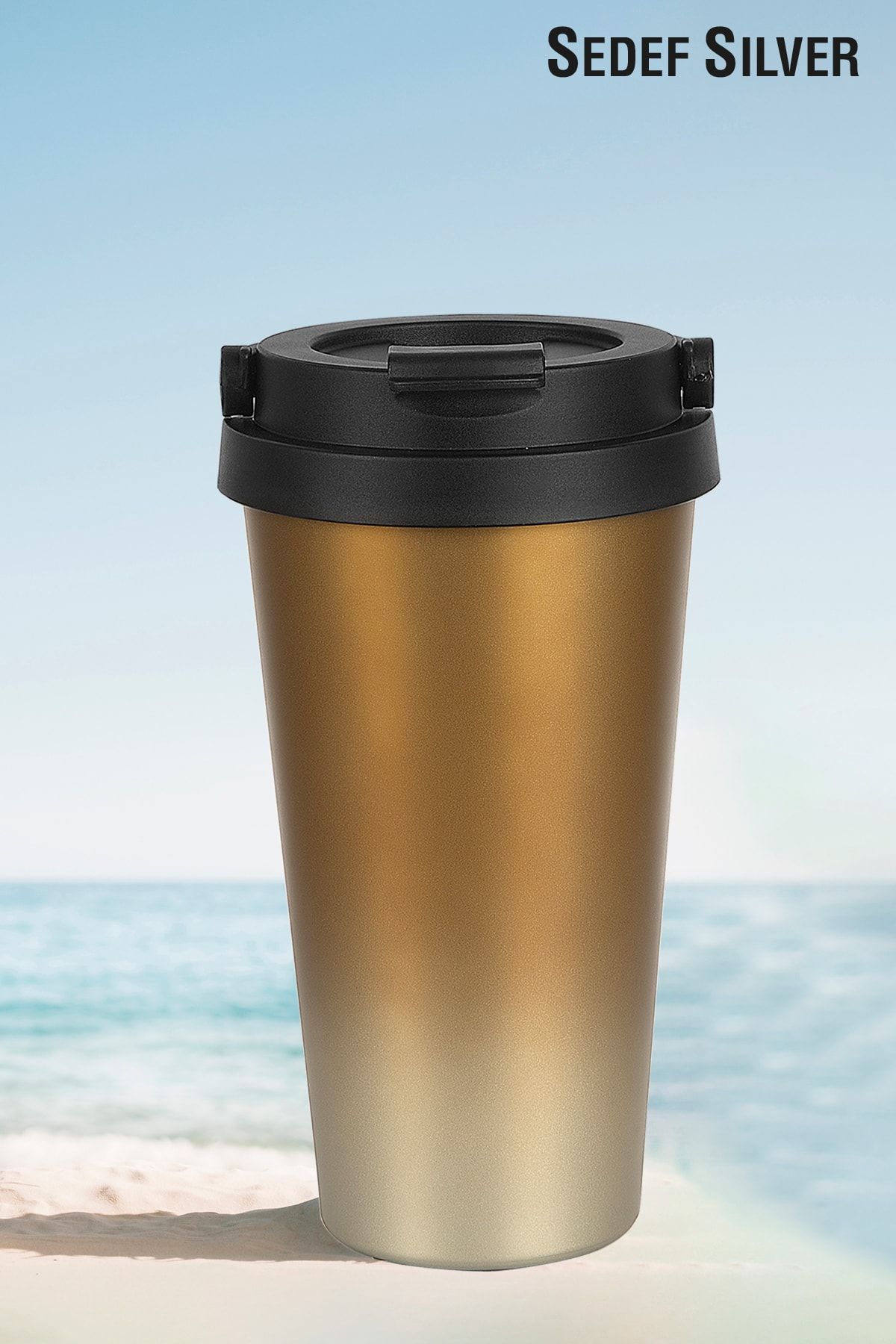 SEDEF SİLVER Taşıma Kulplu Paslanmaz Çelik 500 Ml Araç Iç Çay Kahve Coffee Termos Kupa Bardak
