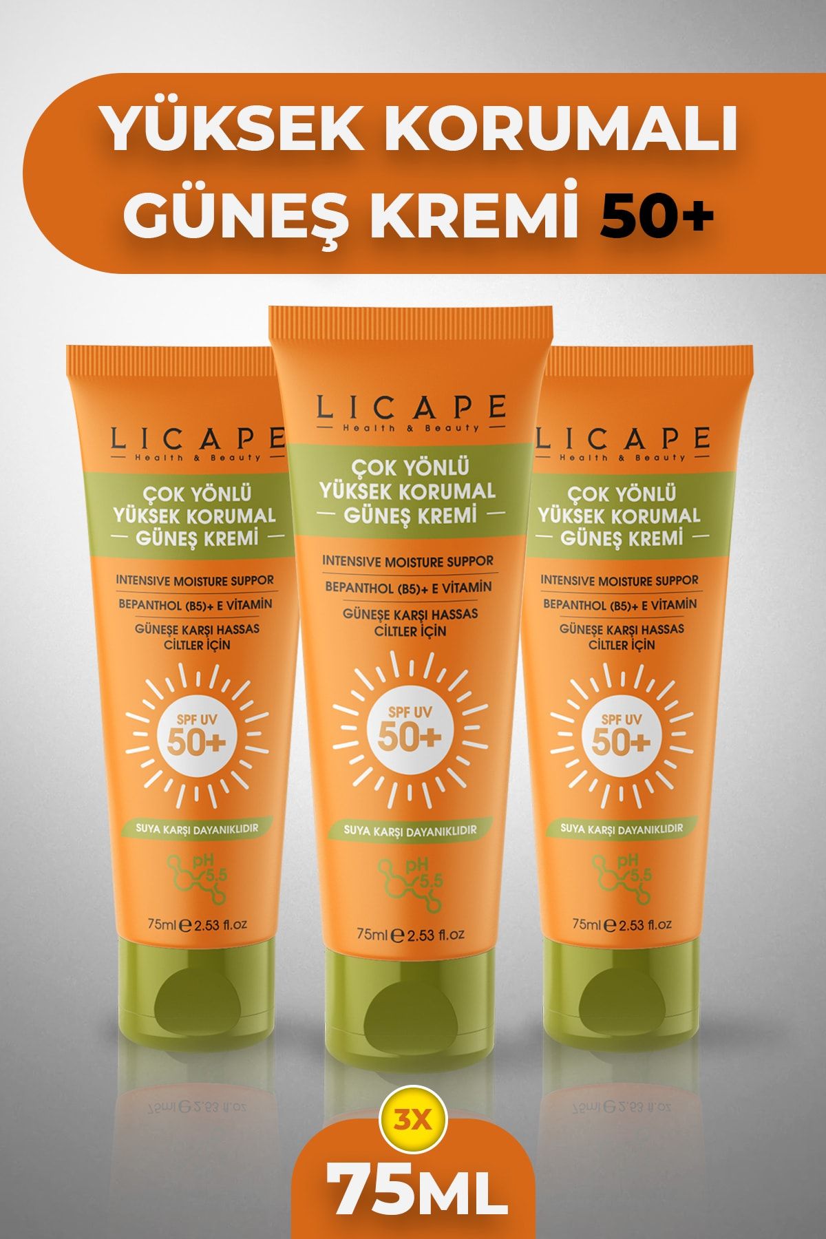 Licape Çok Yönlü Yüksek Korumalı Güneş Kremi +50  3 Adet