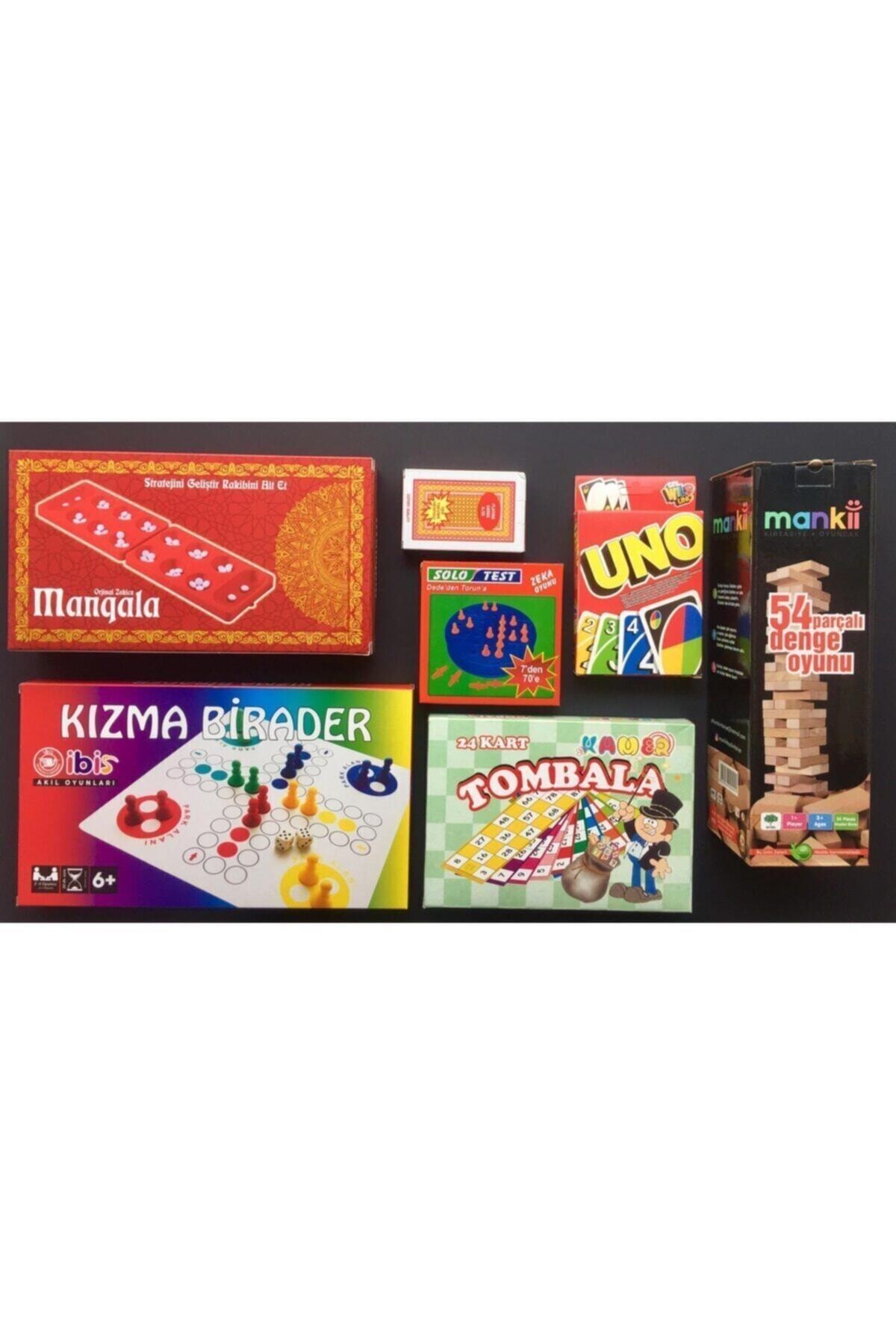 Kırtasiye Market Yılbaşı Seti 7'li Eğlenceli Oyunlar Tombala Kızmabirader Mangala Solotest Iskambil Uno Denge