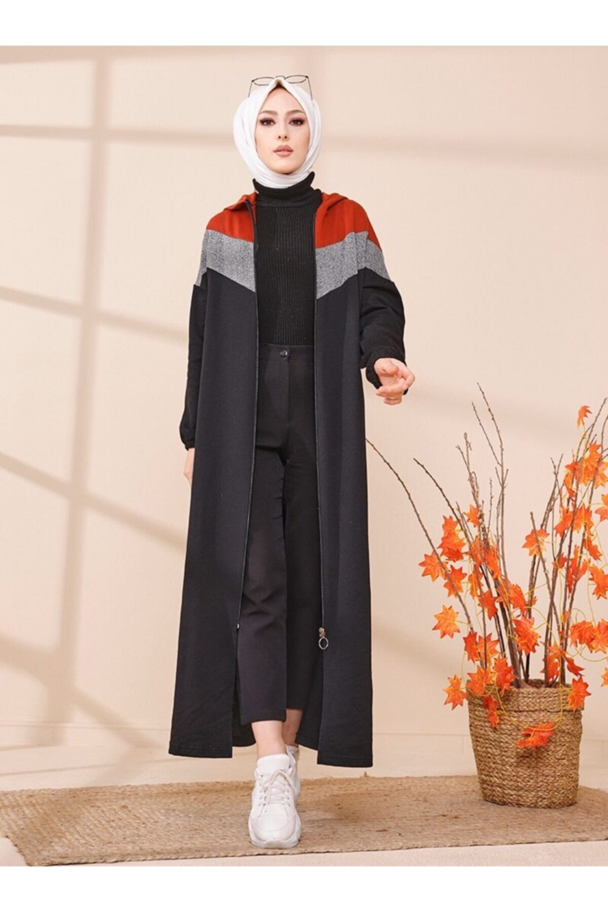 TOFİSA Kadın Siyah Kiremit Garnili Pardesü