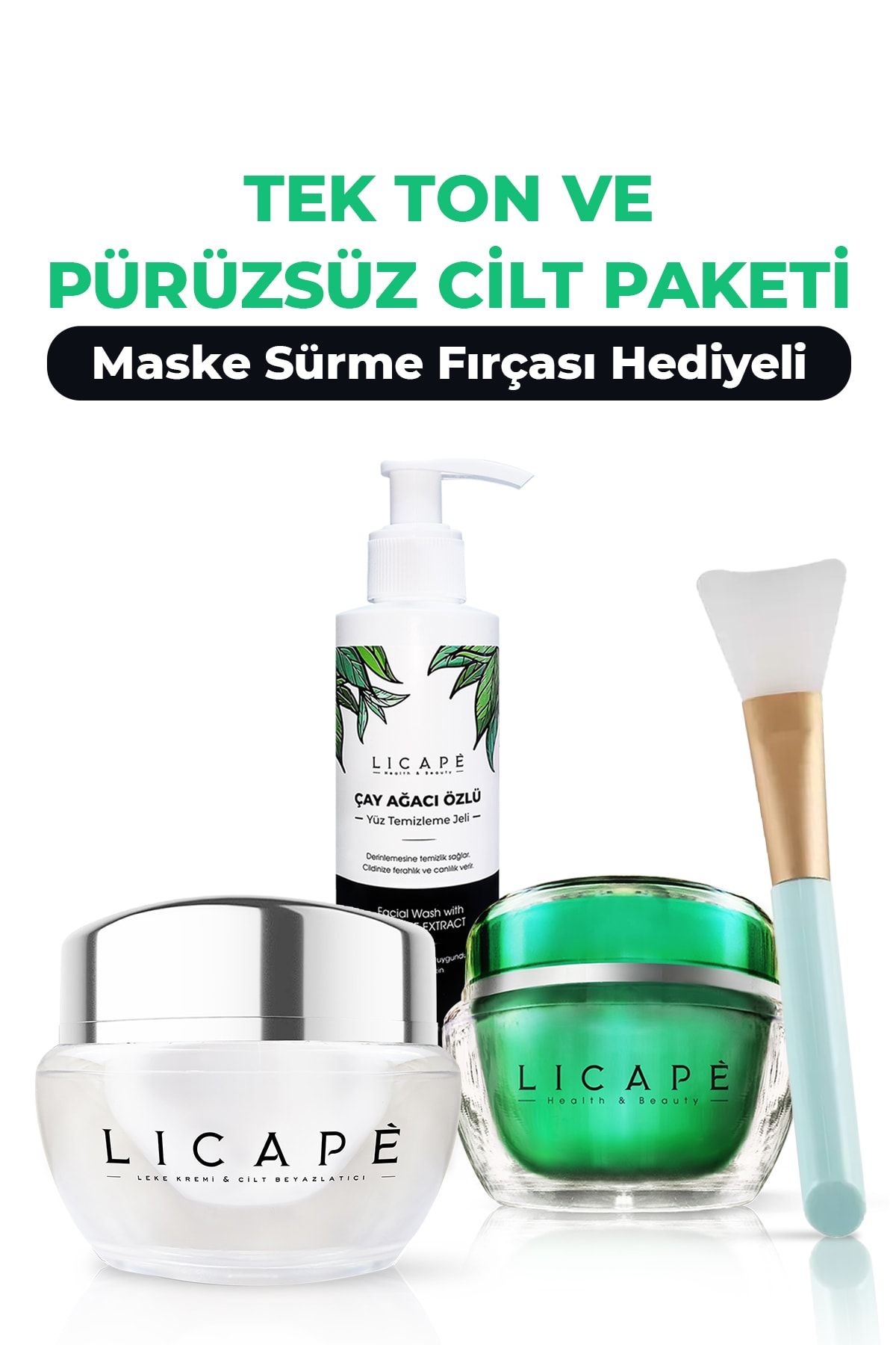 Licape Leke Kremi Ve Cilt Beyazlatıcı + Besleyici Çay Ağacı Gece Maskesi + Çay Ağacı Yüz Temizleme Jeli