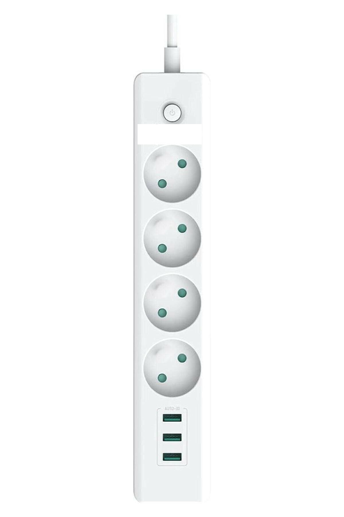 BST BRANDSHOPPİNGTR Çoklu Priz Akım Korumalı 4 Lü Priz Açma Kapama Anahtarlı 3 Usb Çıkışlı 2 Metre Kablo Uzunluğu