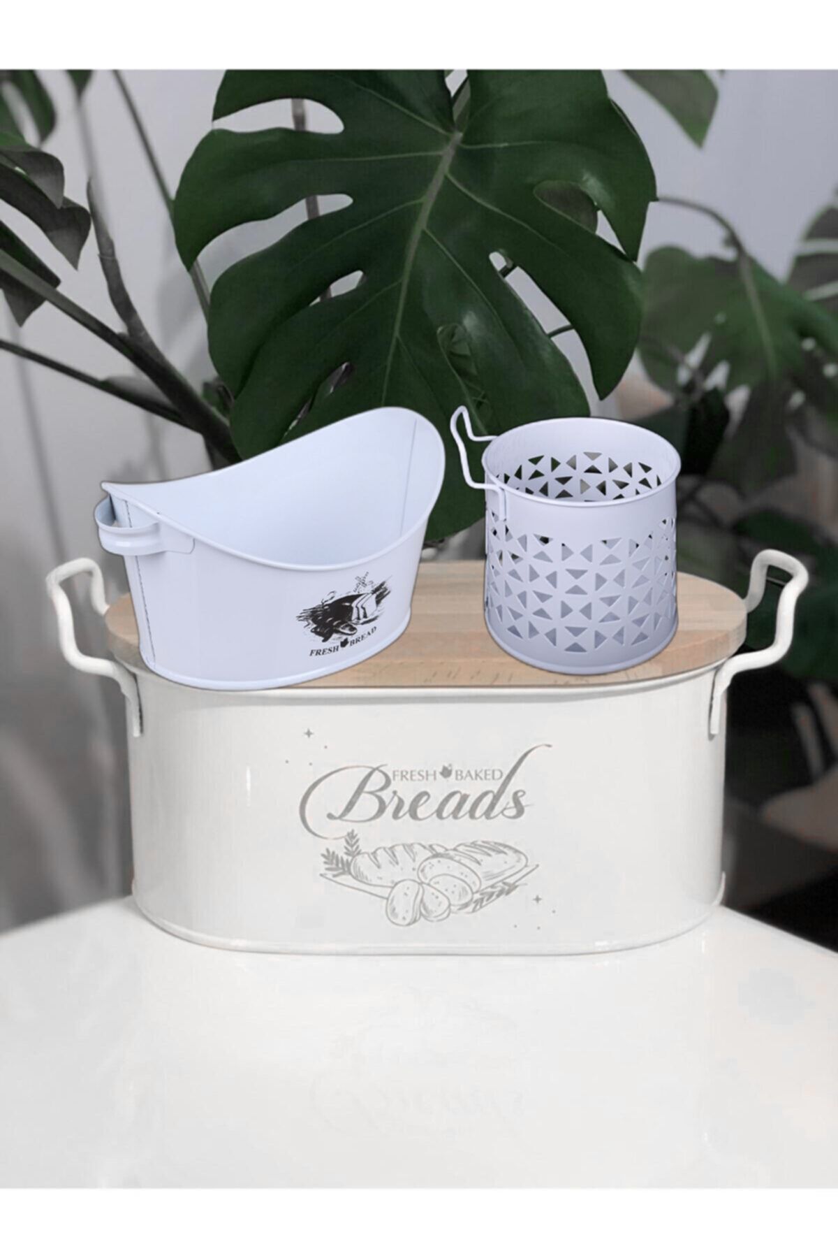 ZÜBAHOME Ferforje Metal Siyah Kayık Ekmeklik Ve Kaşıklık Seti