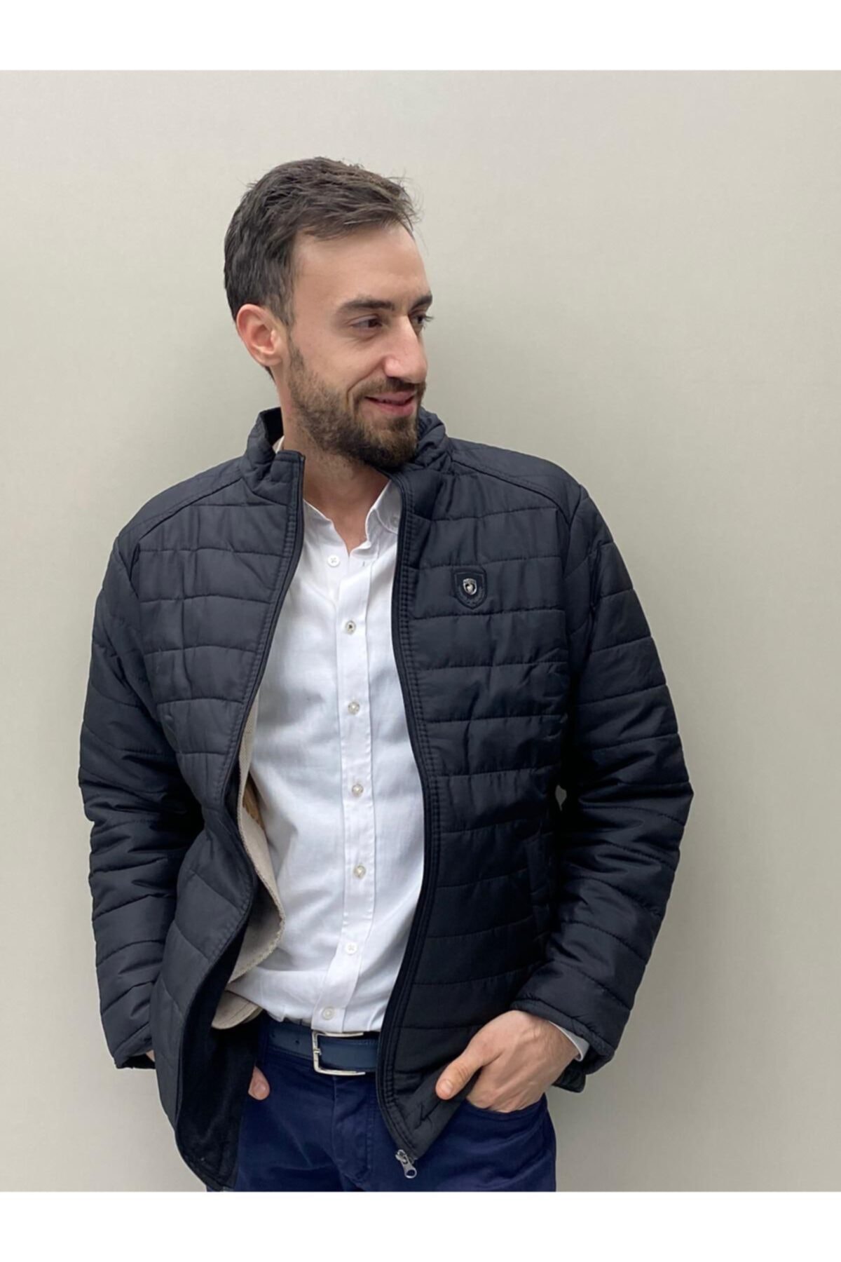 CTRL Dik Yaka Fermuarlı Içi Polar Şişme Mont Kaban Ceket Siyah Renk Unisex