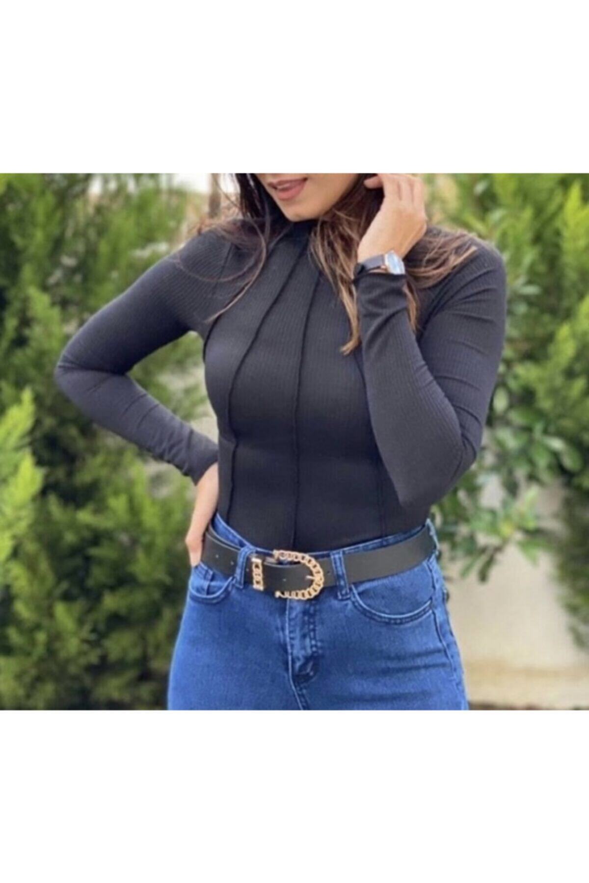 d&k basıc Kadın Siyah Dikişli Body