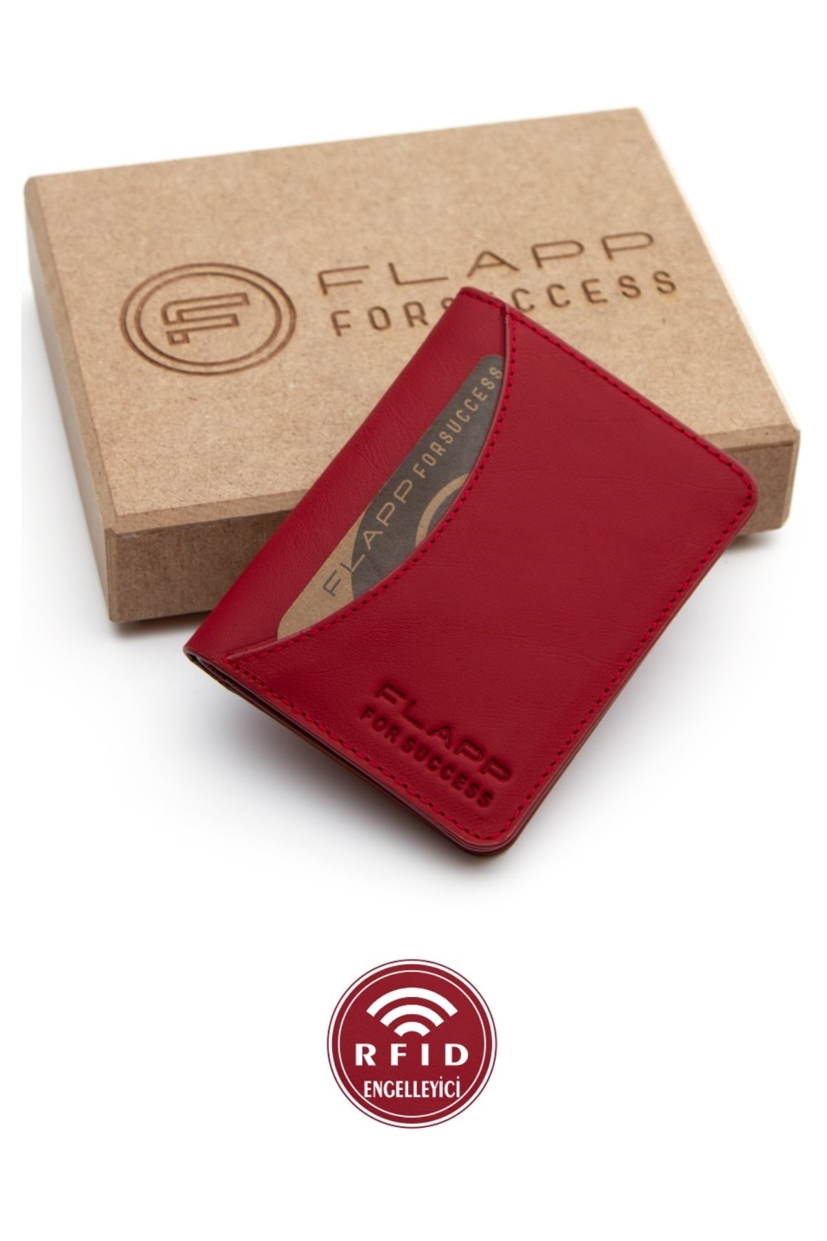 Flapp Hakiki Deri Rfıd Korumalı Mat Kırmızı Kadın Cüzdan Kartlık
