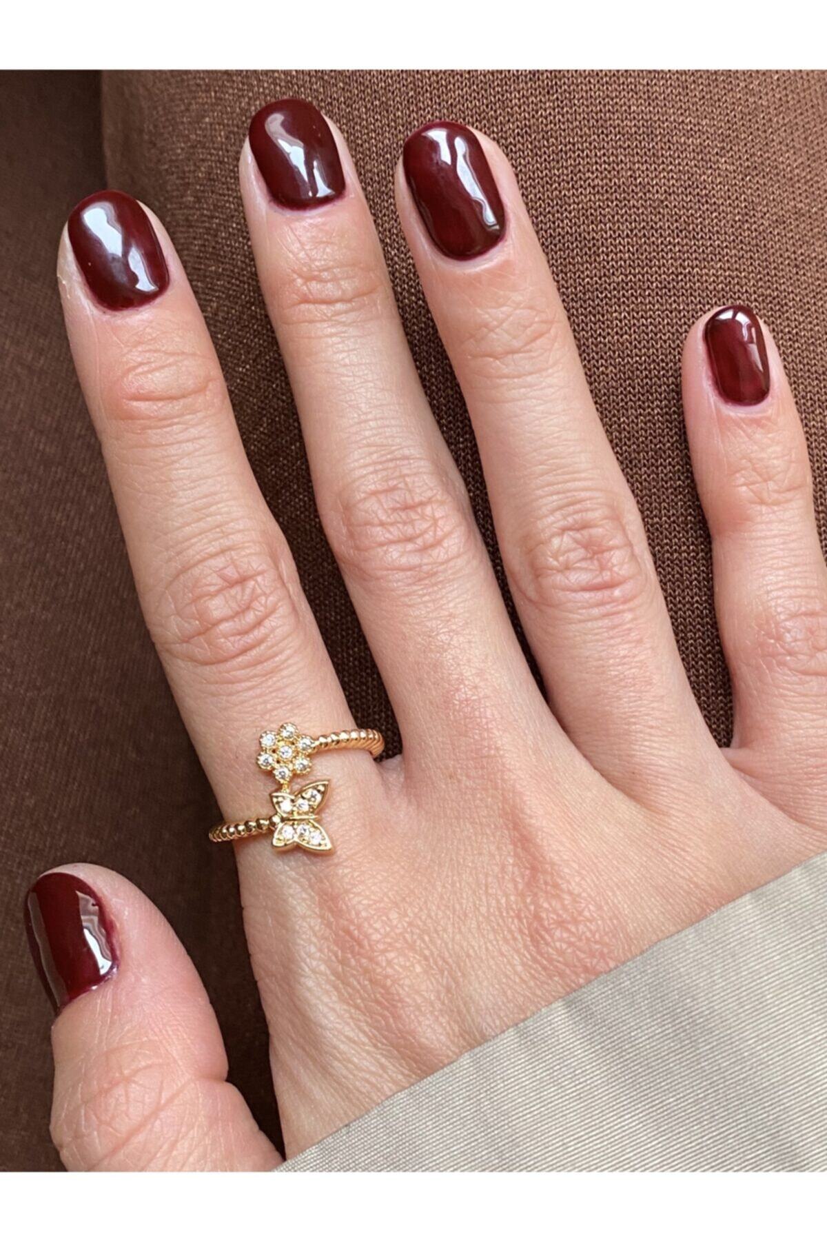 kems jewels Kelebek Ve Çiçek Detaylı Yüzük