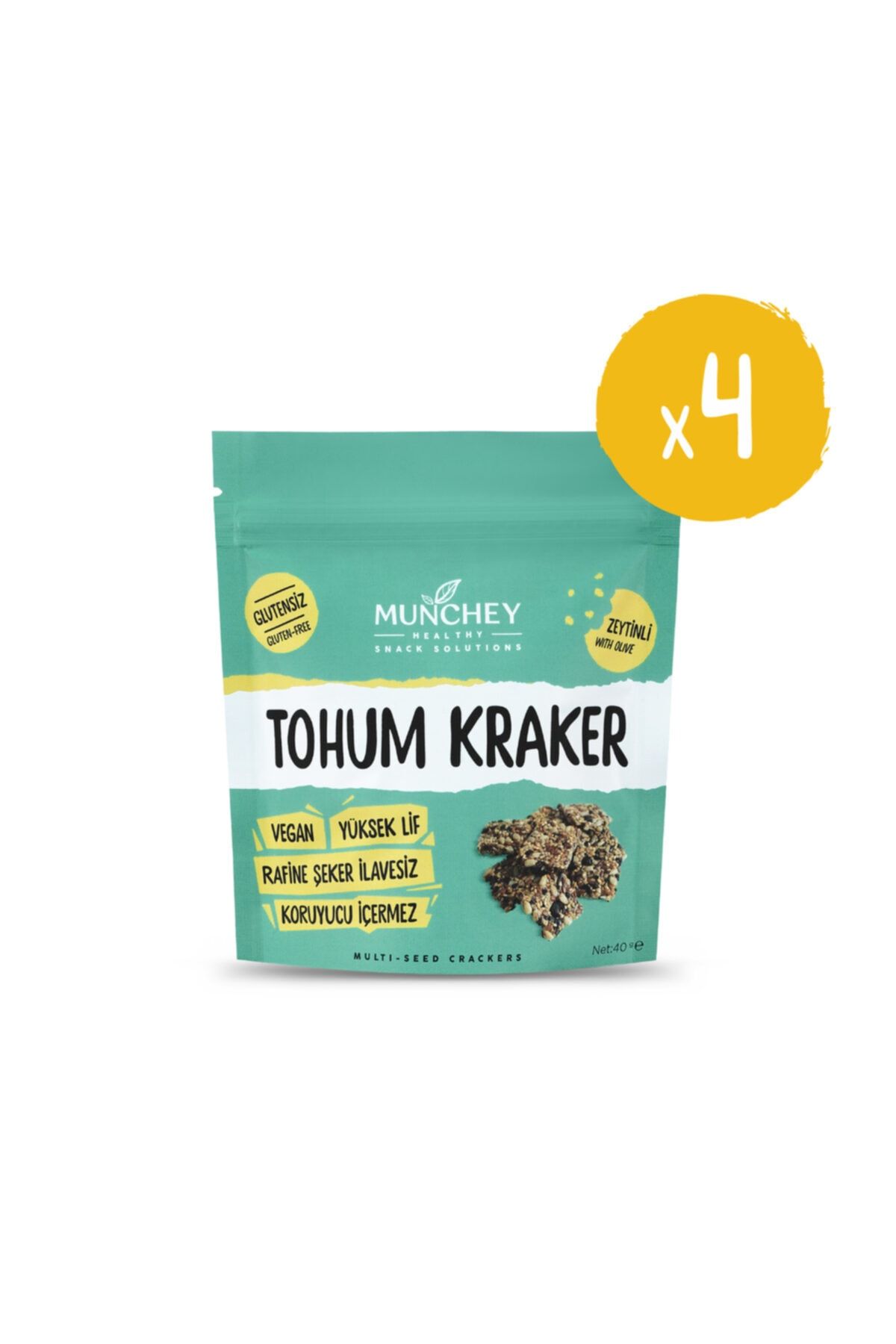 MUNCHEY 4'lü Zeytinli Tohum Kraker 160 gr - Glutensiz