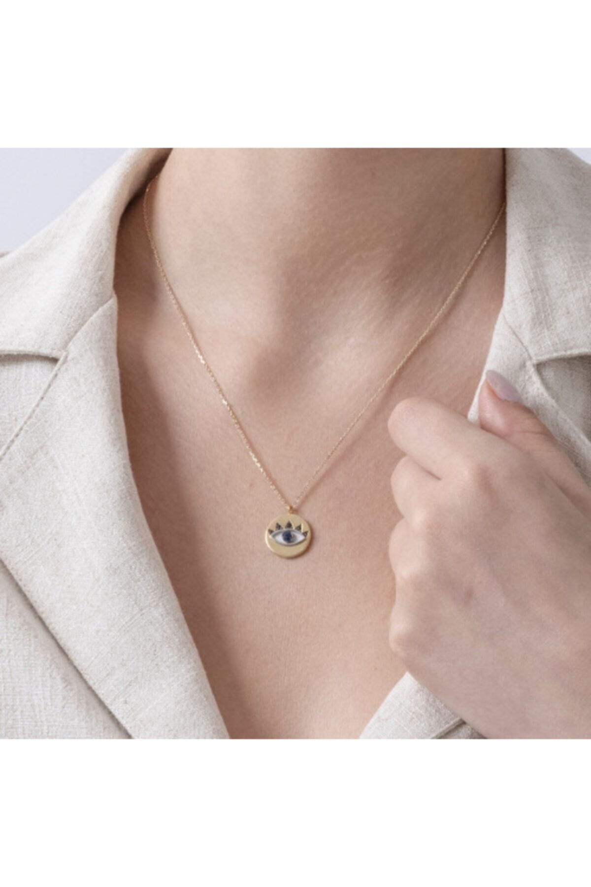Studio D'oro Safir Ve Siyah Zirkon Taşlı Queen's Eye 14k Altın Kaplama Gümüş Kolye