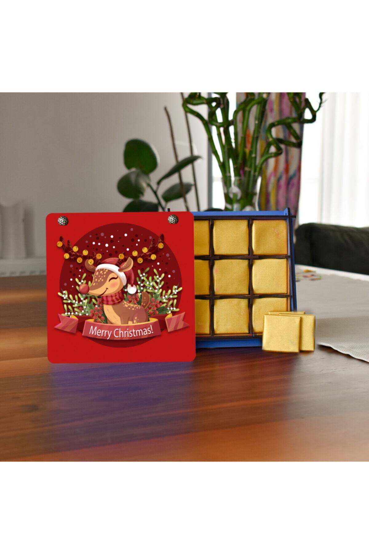 Sweet Boxs Yılbaşı Işıl Işıl Çam Ağacı Figürü Tasarımlı Ahşap Kutu İçinde Çikolata