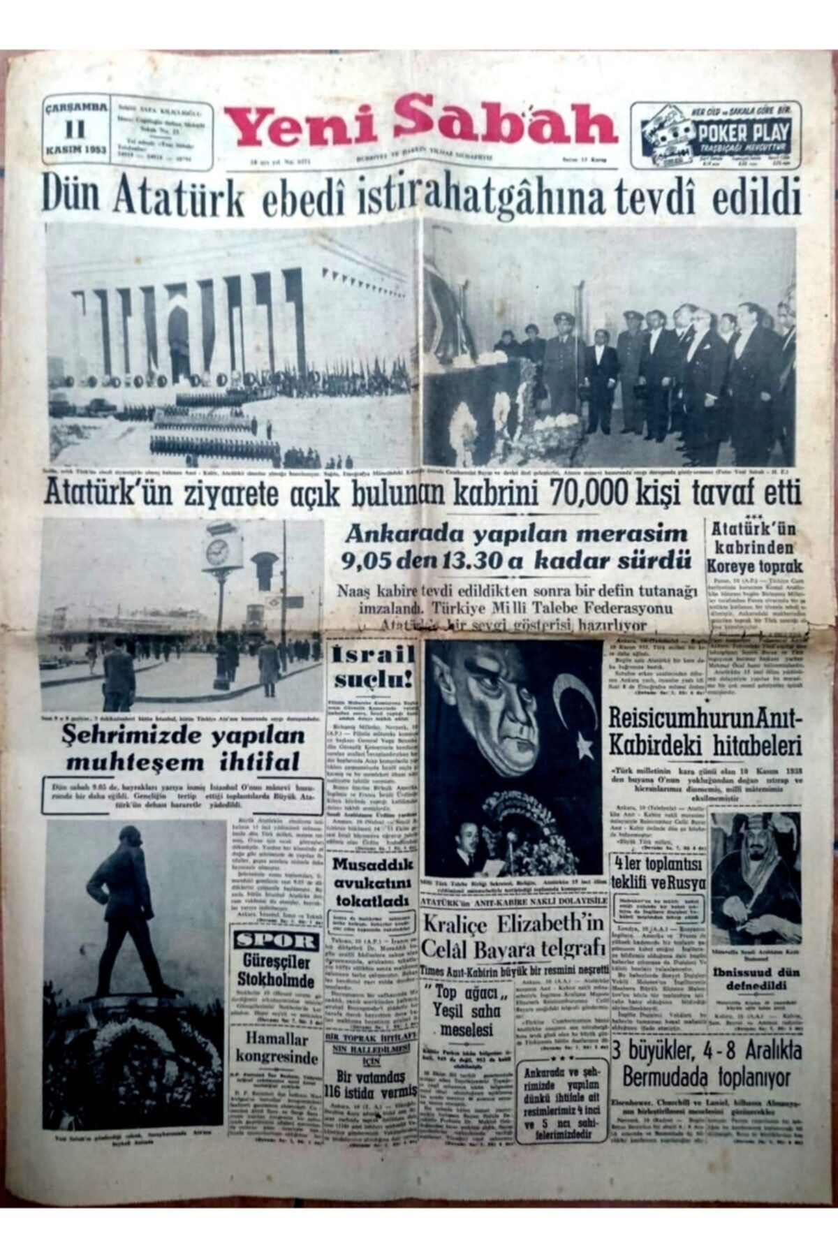 Yeni Sabah Günlük Gazete 11 Kasım 1953
