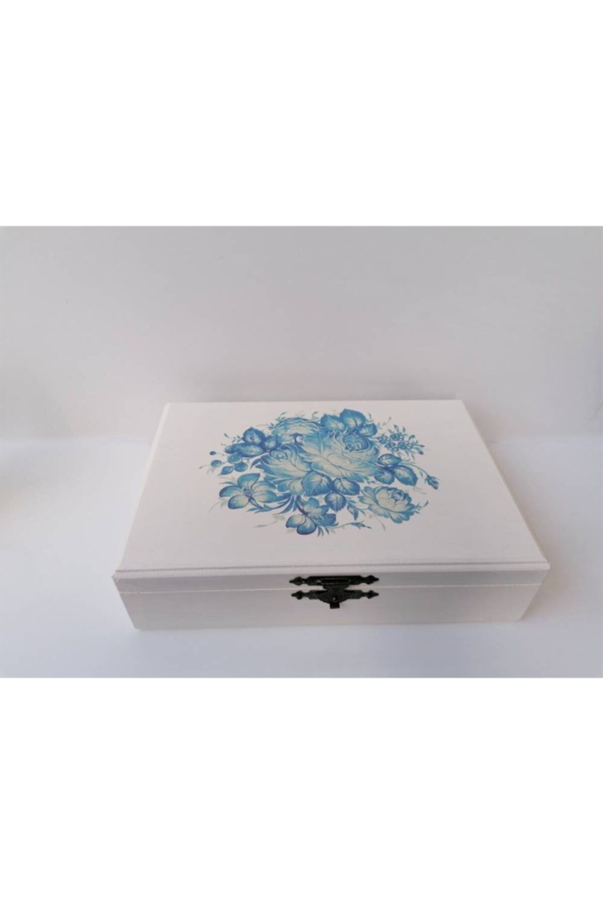 Baykon Ahşap Dikdörtgen Dört Bölmeli Kutu 30x20 Cm Desenli Beyaz