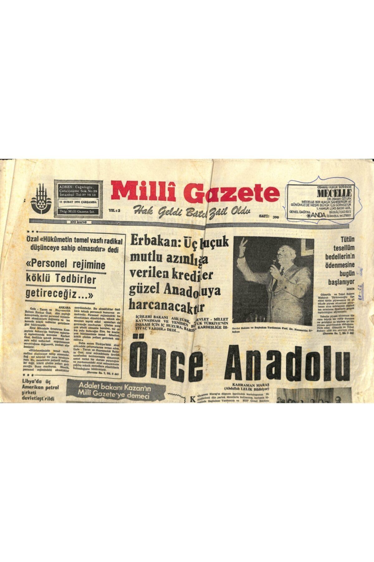 Gökçe Koleksiyon Milli Gazete Gazetesi 13 Şubat 1974 - Çeşitli Bankalardan 240 Bin Lira Çeken Şebeke Yakalandı