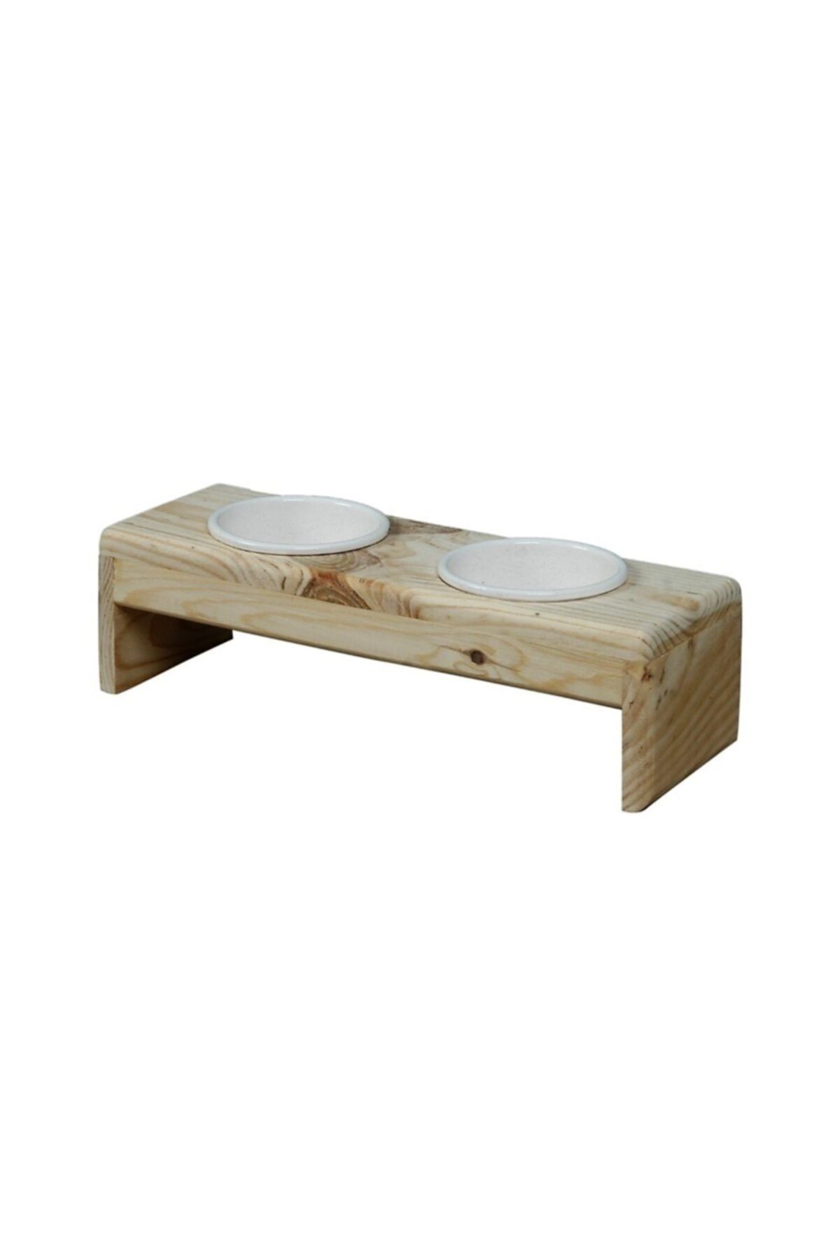 BAMBU PETSHOP Bambu Ikili Porselen Ahşap Standlı Mama Kabı
