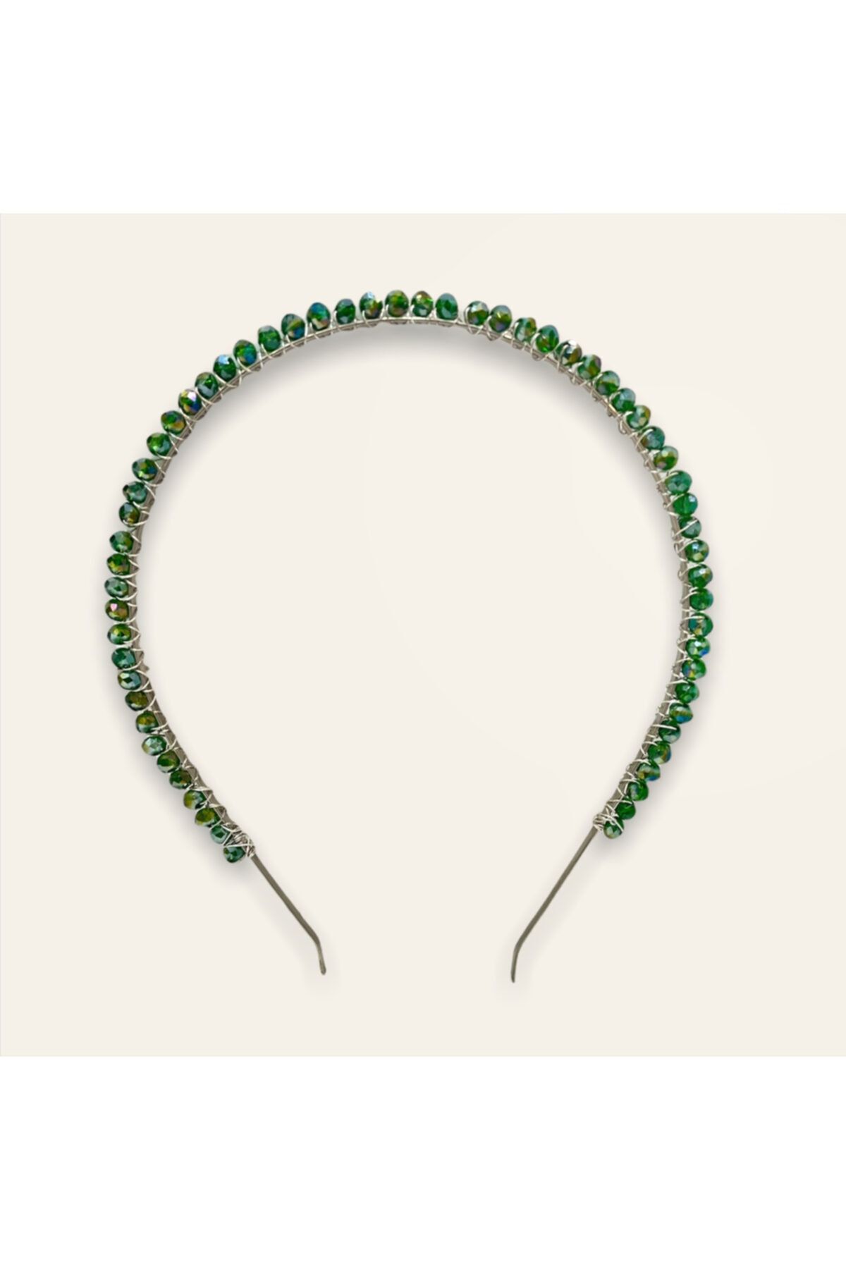 Esdem Accessories Parlak Yeşil Kristal Taşlı Taç