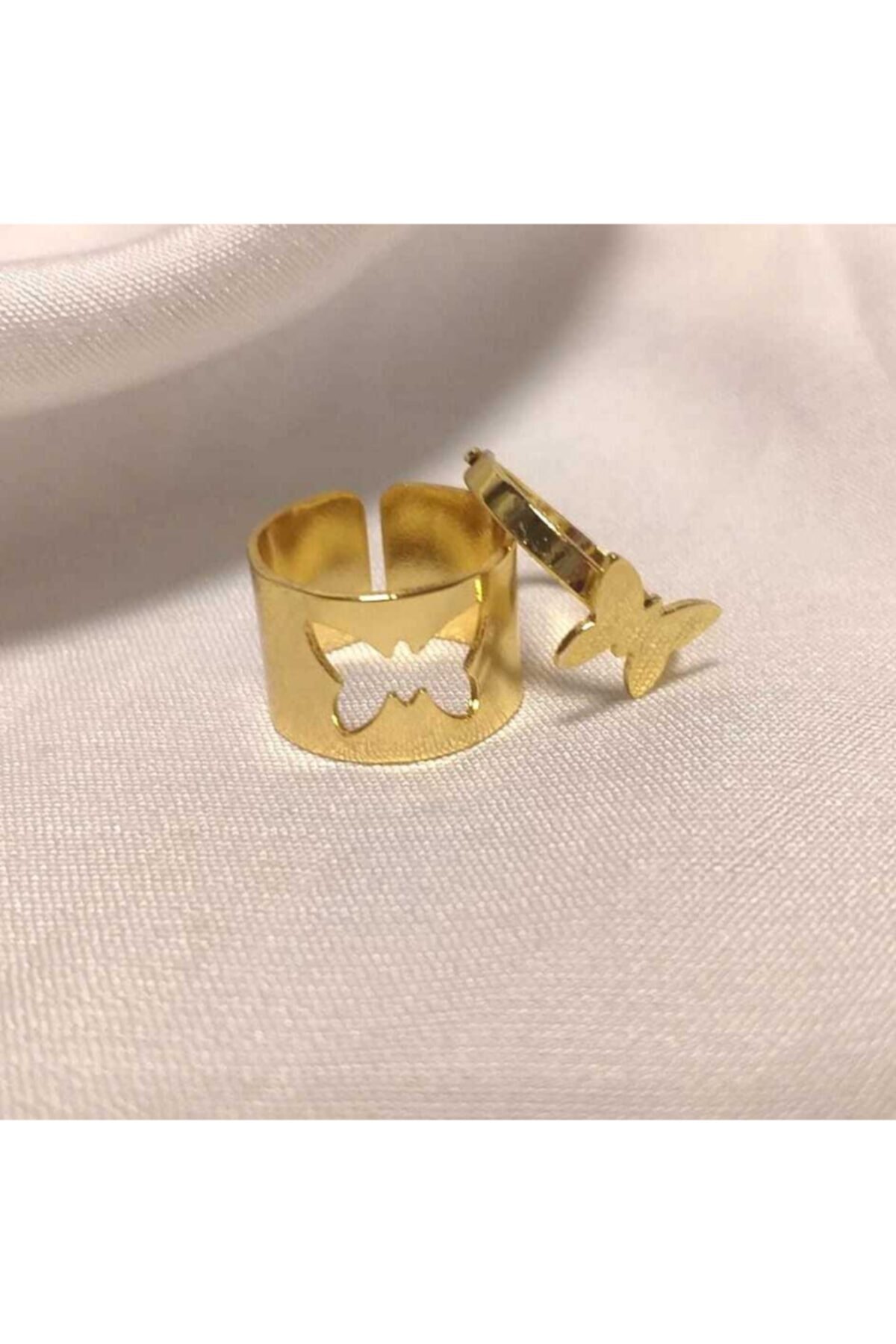 ELVİRA ACCESSORY Altın Kaplama Kelebek Detaylı Çift Yüzükleri