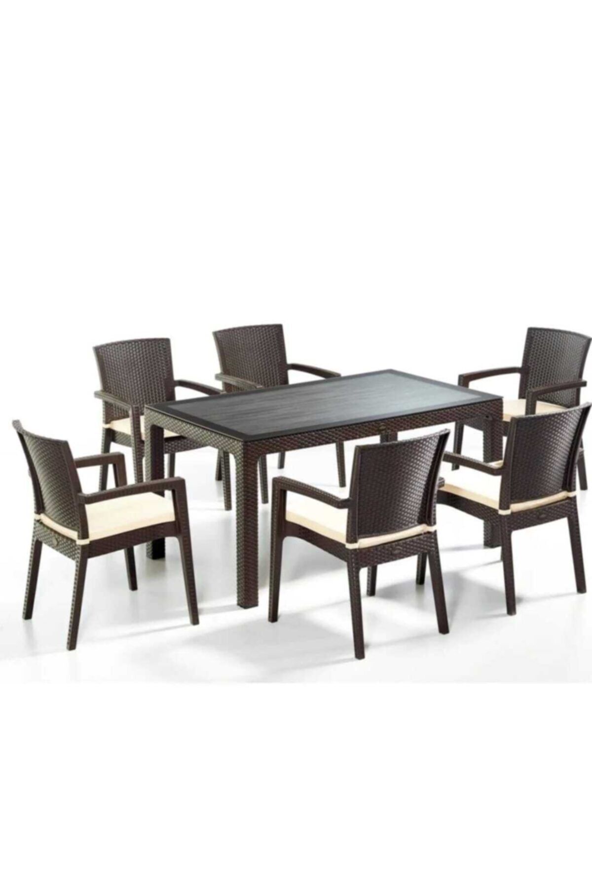 Dogant 80x140 Masa 6 Sandalye 6 Minder Rattan Takımı