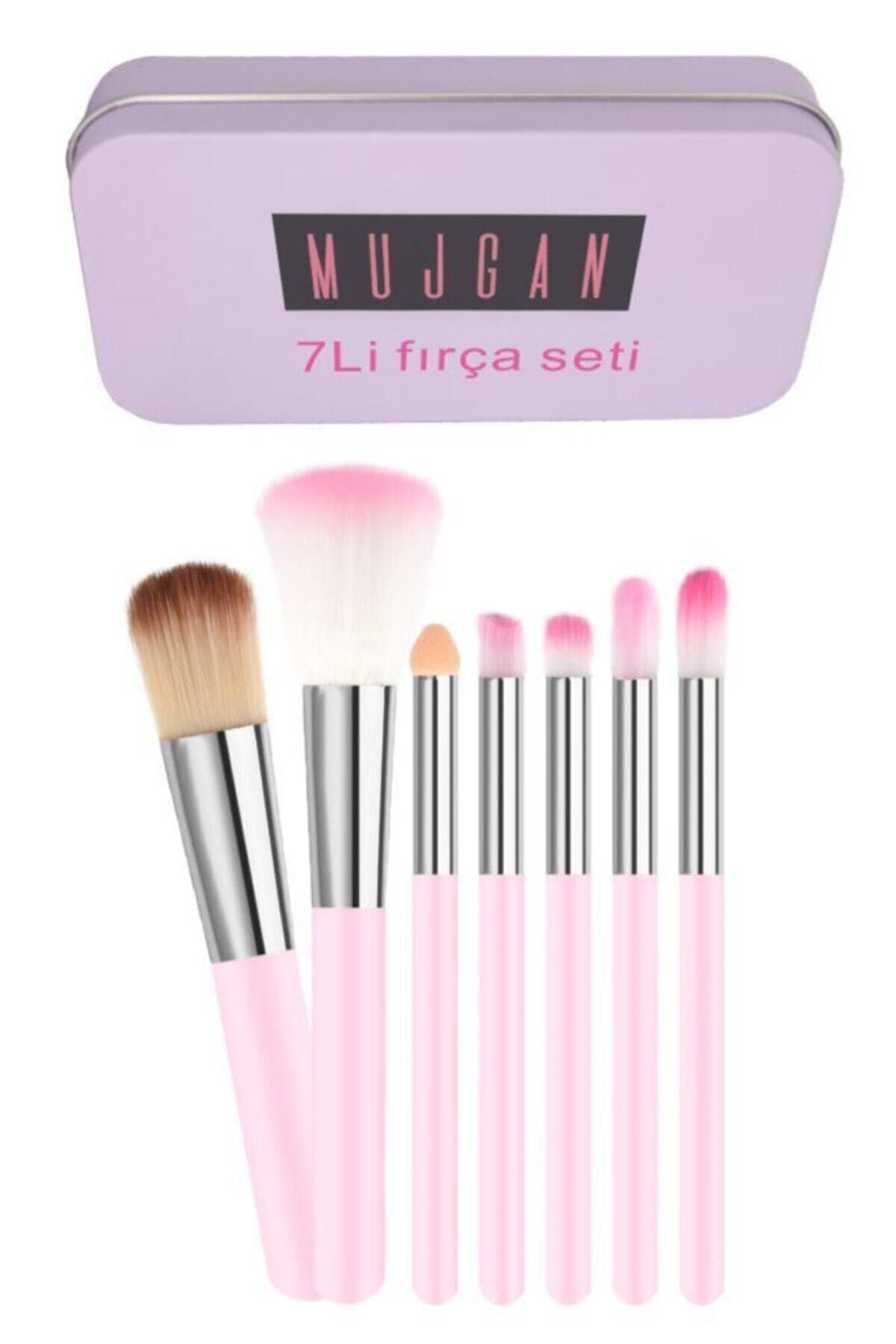 MUJGAN 7'li Fırça Seti Metal Kutulu Pembe
