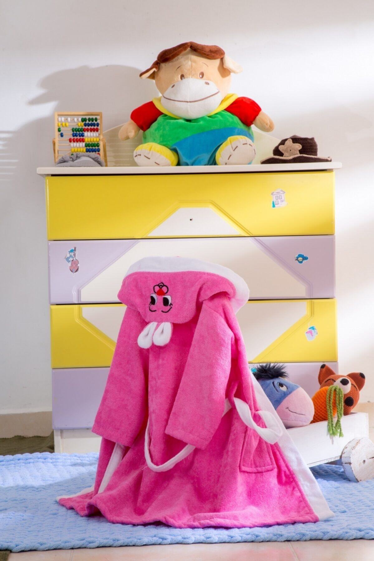 EYMİR BORNOZ Kapüşonlu Kadife 10-11 Yaş Pembe %100 Pamuk Çocuk Bornozu