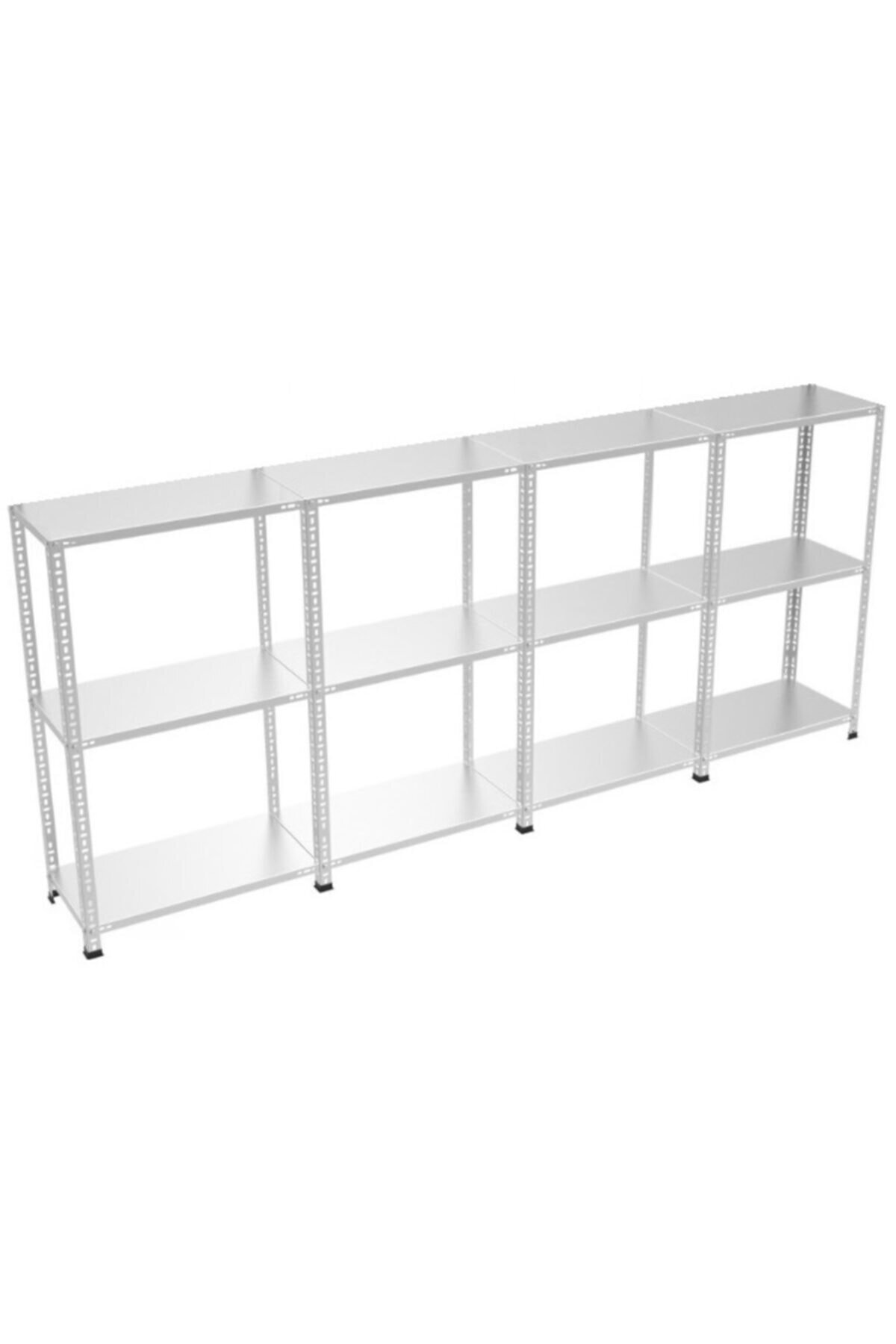 RafBurada 3 Katlı 4'lü Bitişik Galvaniz Çelik Raf. Depo, Dosya, Arşiv Rafı 0.70 Mm-43x93-100 Cm
