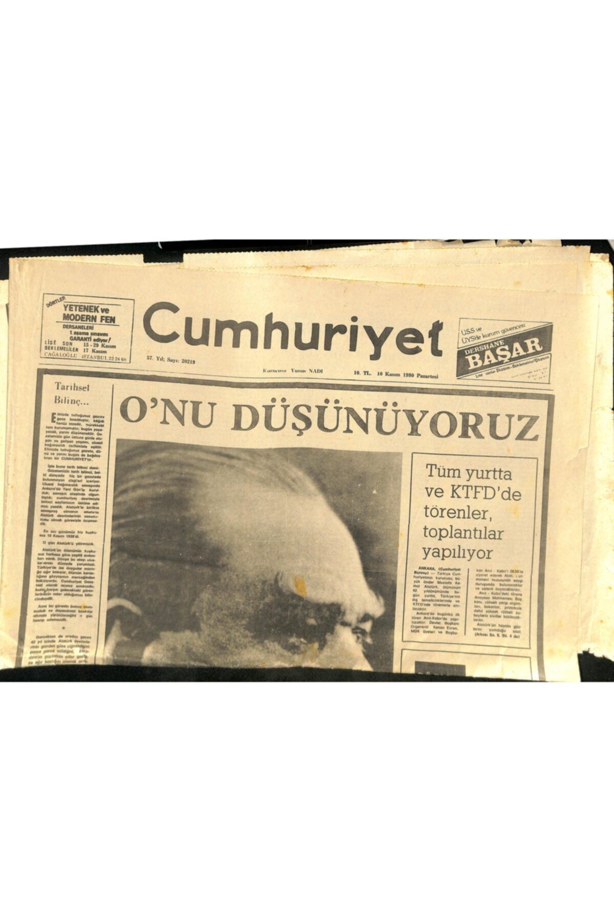 Gökçe Koleksiyon Cumhuriyet Gazetesi 10 Kasım 1980 - Mustafa Kemal'in Sivas'taki Odası