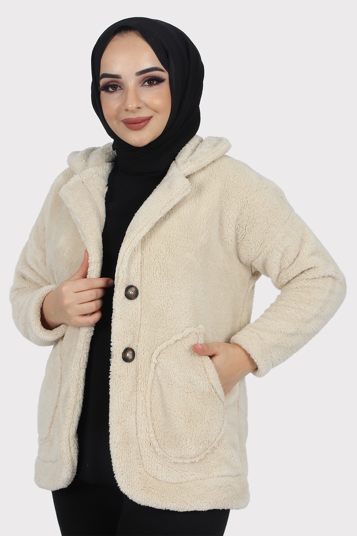 Lalissa Kadın Yumuşak Peluş Düğmeli Tesettür Hırka