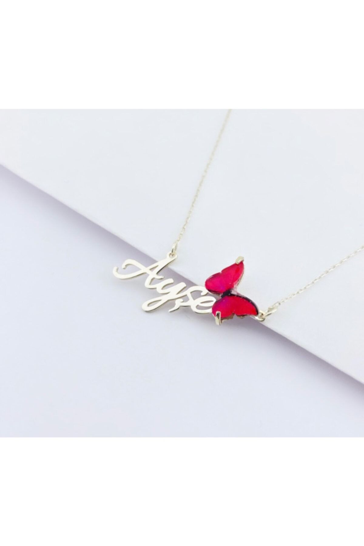HomSilverjewelry Gümüş Isimli Kadın Kelebek Kolya