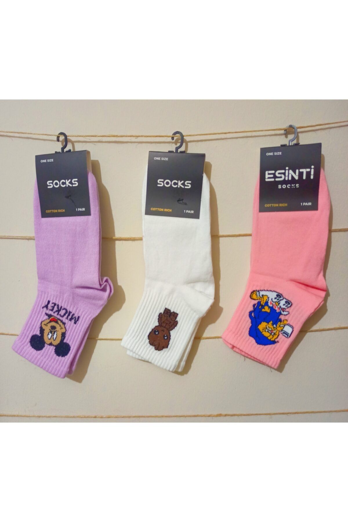 Esinti Socks Queentrend Karma5 3'lü Renkli Desenli Çoraplar