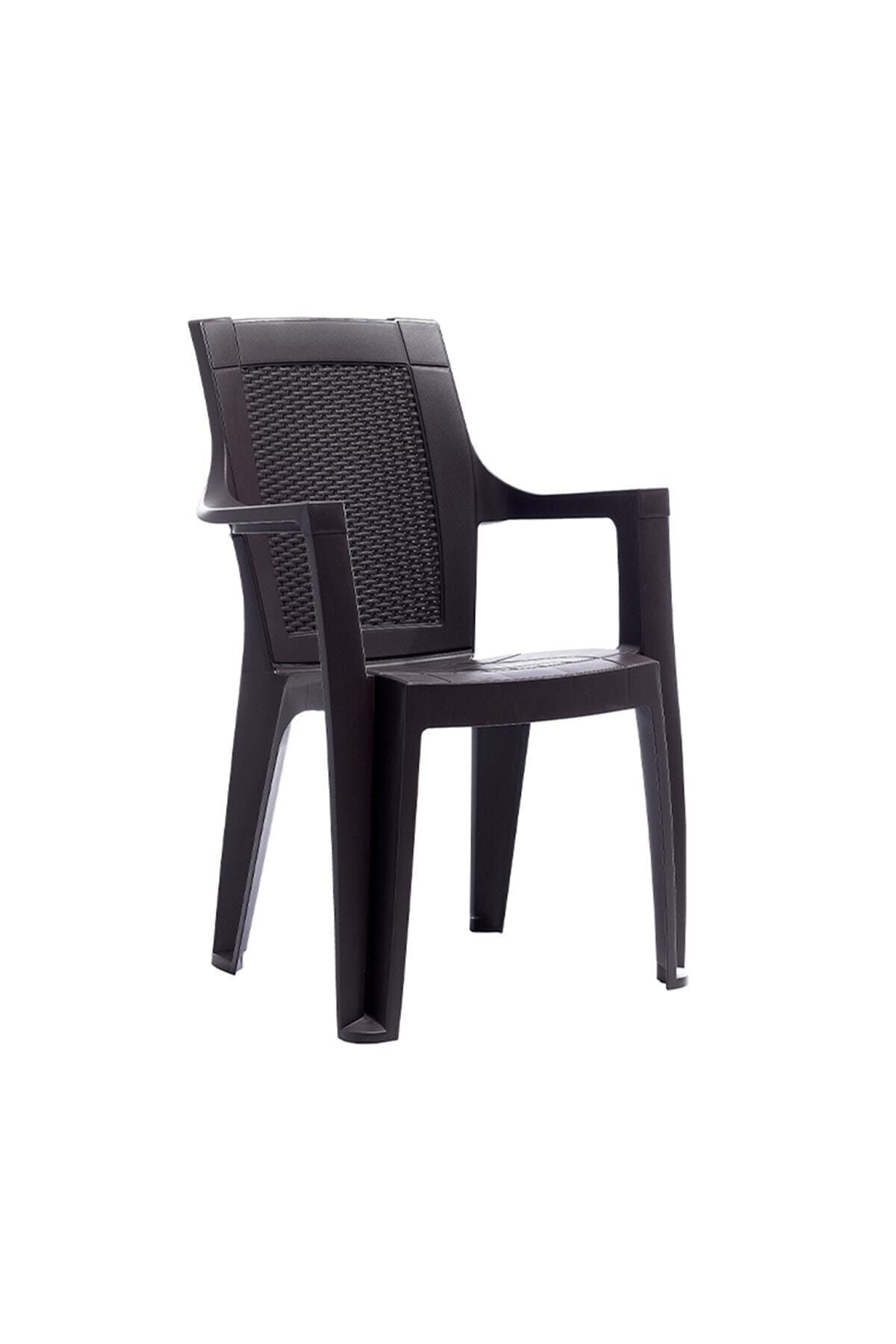 Gardelia Elegance Rattan Efektli Plastik Koltuk Bahçe Sandalyesi - Koyu Kahve