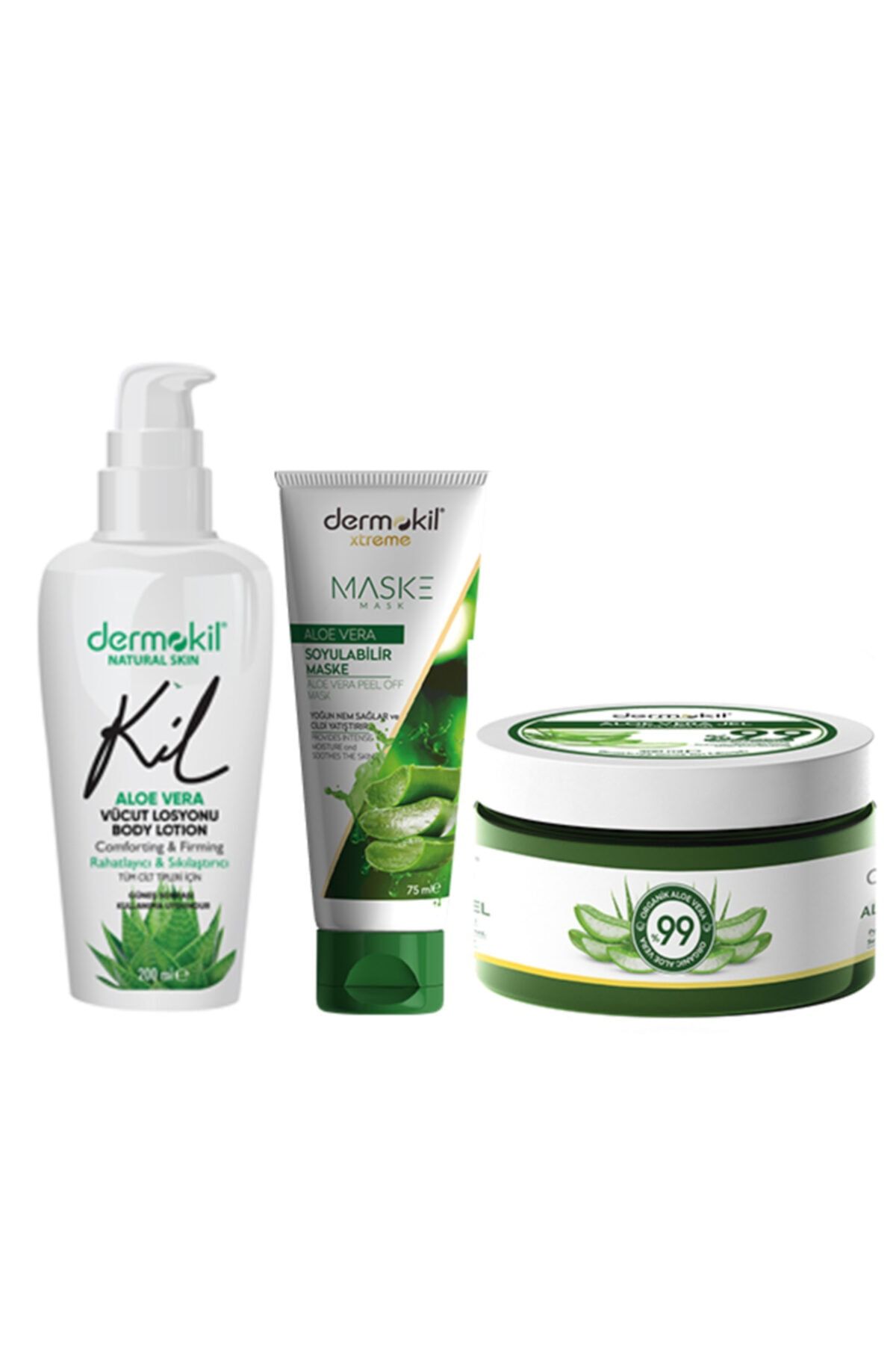 Dermokil Aloe Vera Jel 300 Ml + Aloe Vera Vücut Losyonu 200 Ml + Aloe Vera Jel Maske 75 Ml