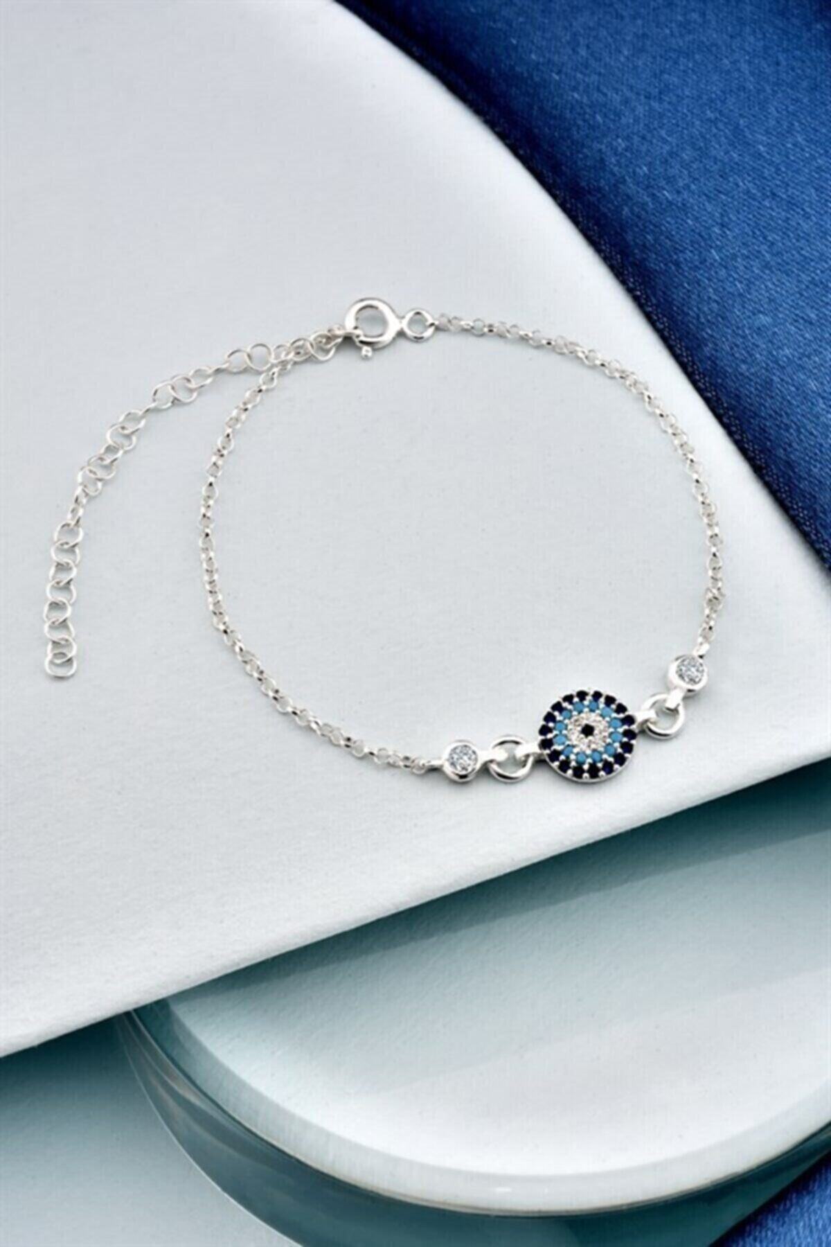 jelux silver Özel Tasarım Nazar Model Zirkon Taşlı Gümüş Bileklik