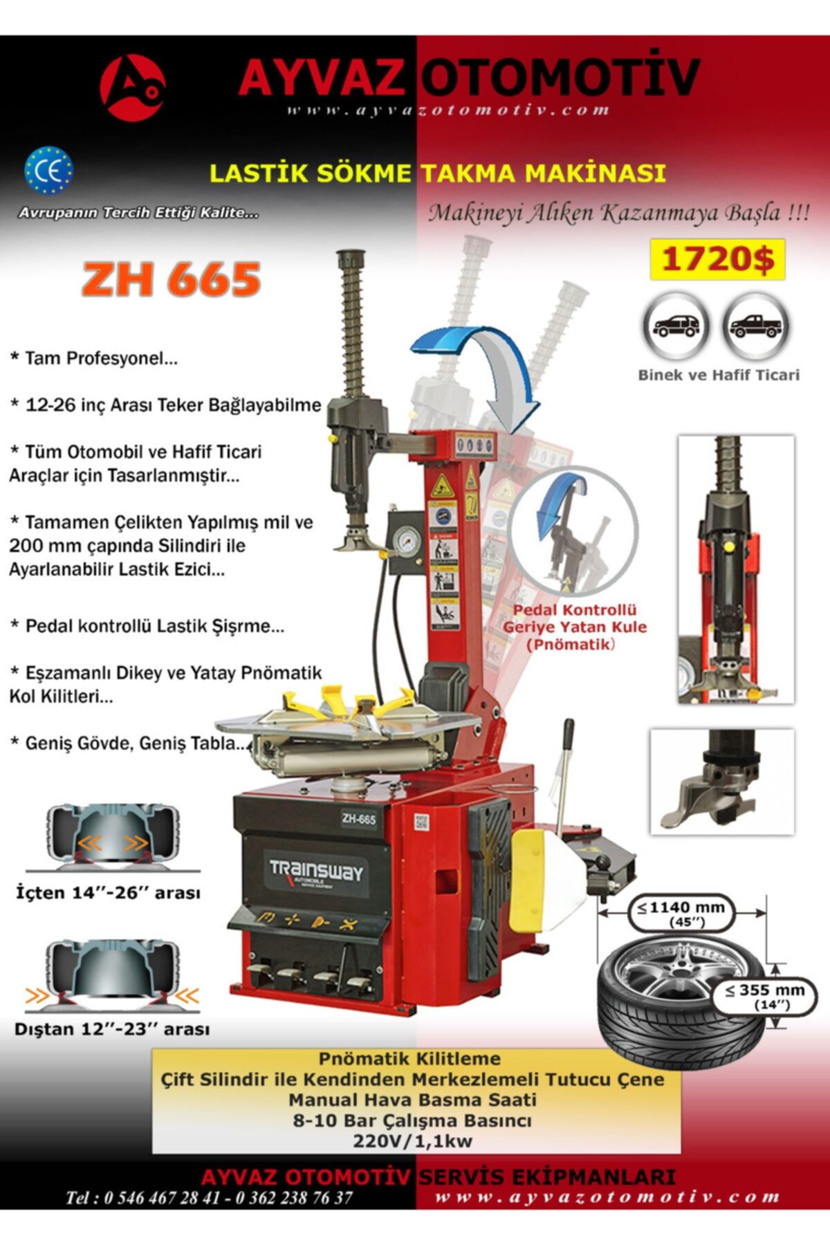 ayvaz oto Lastik Sökme Takma Makinası Zh665