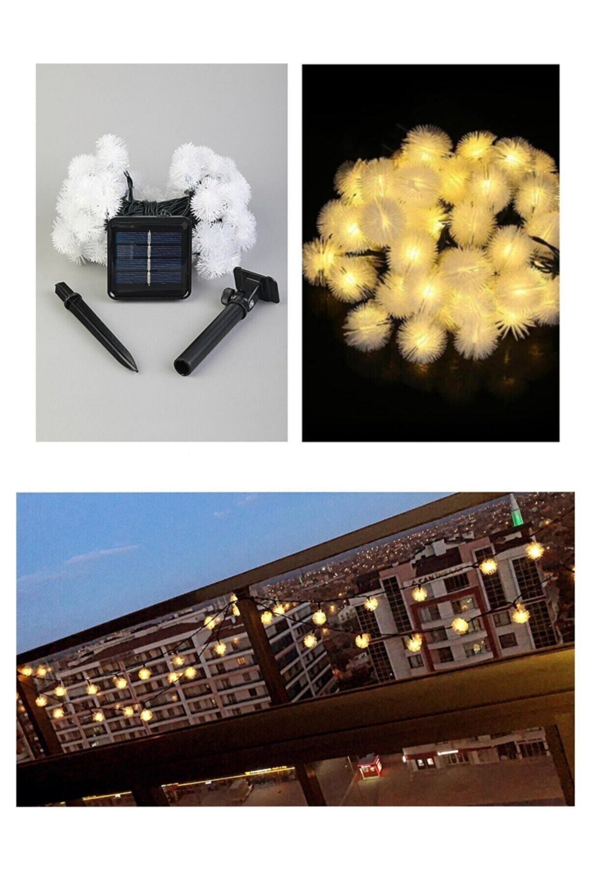 SGE TEKNOLOJİ Güneş Enerjili 7 M 50 Led Sarı Renkli Kar Tanesi Solar Bahçe Aydınlatması Led Lamba
