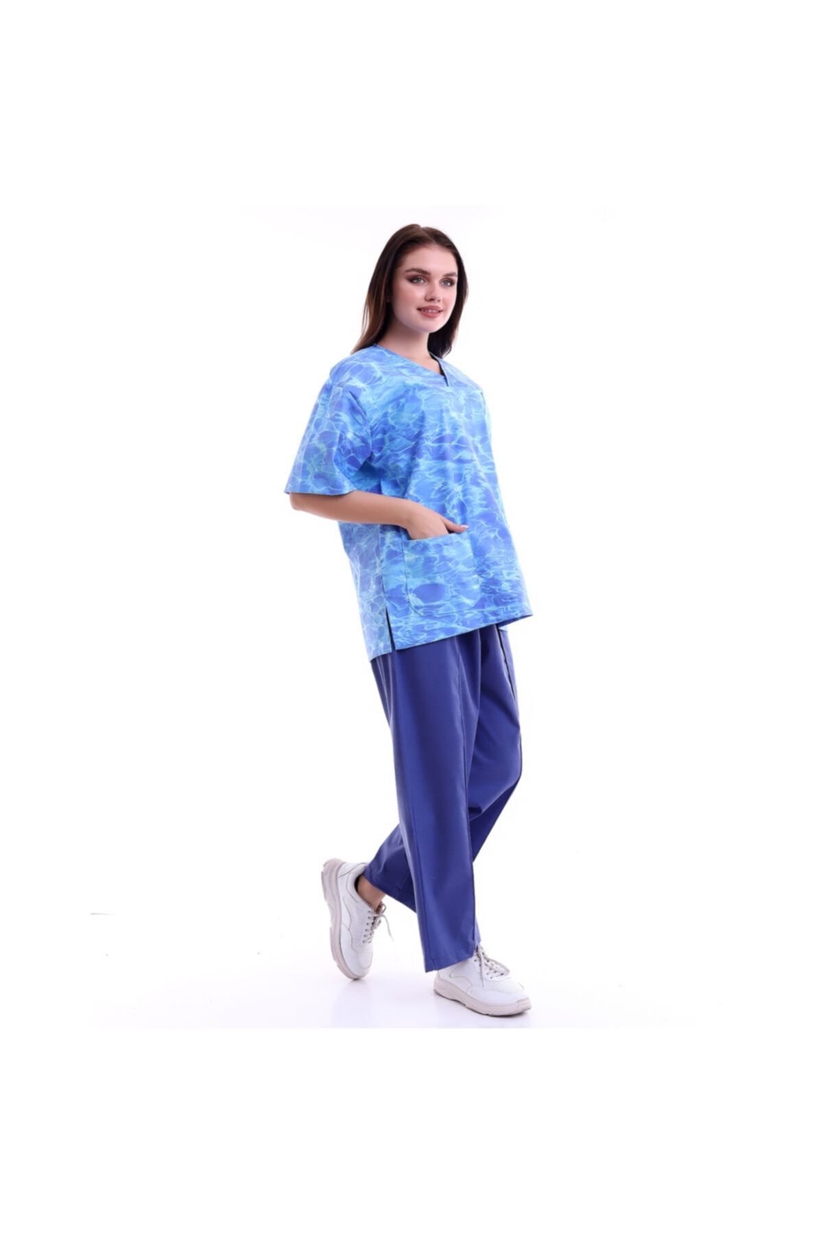 Asterion Unisex Mavi V Yaka Medical Önlük