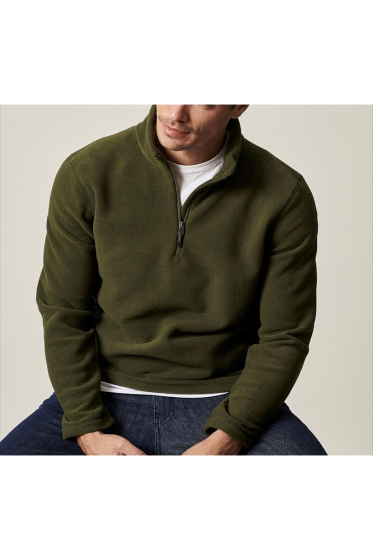 Haki Ye ili Polar Sweatshirt Fermuarl Yaka Outdoor