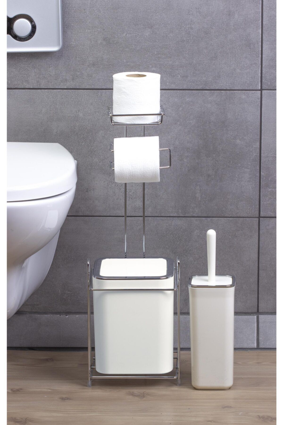 Okyanus Home Krom Yedekli Wc Kağıtlık - Beyaz Çöp Kovası Ve Wc Fırça Seti