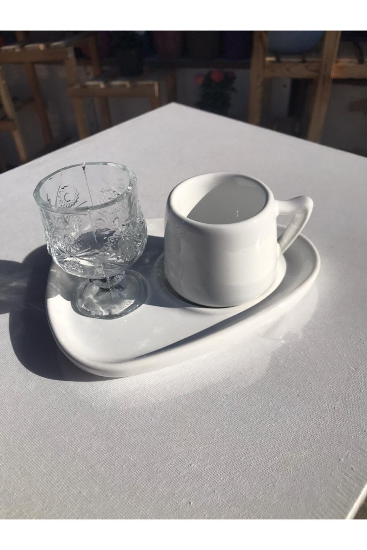 Tohana Seramik Kahve Seti Tekli 3 Parça Tabak (SUNUM TABAĞI) Fincan Su Bardağı