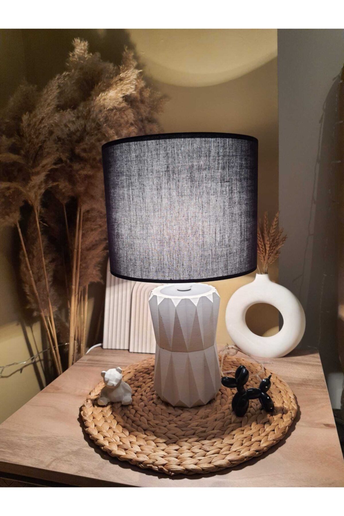 ucanlight Dekoratif Seramik Prizma Desenli Abajur 45x25x11 5 Silindir Şapka