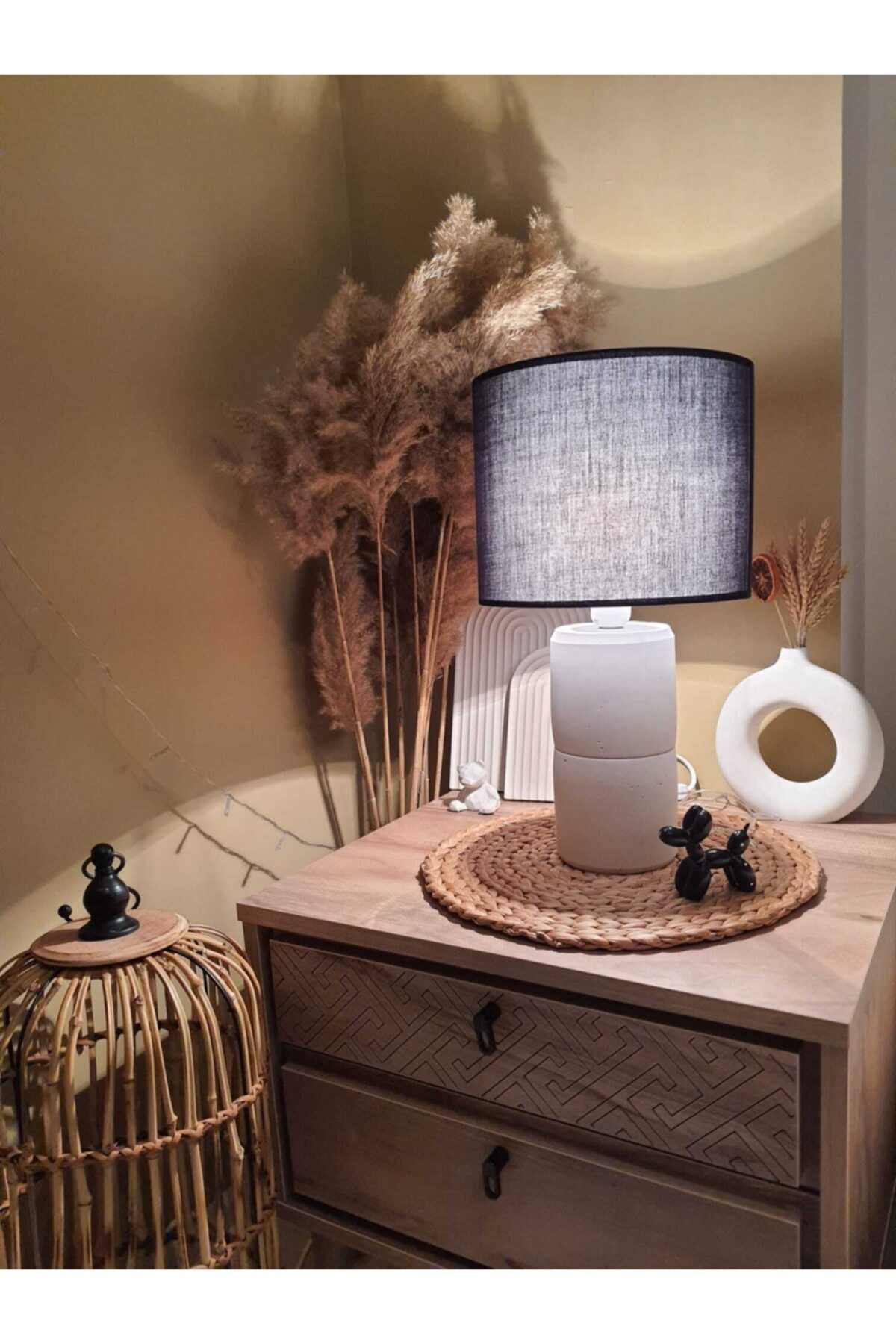 ucanlight Dekoratif Seramik Slindir Abajur 46x25x10 Silindir Şapkalı