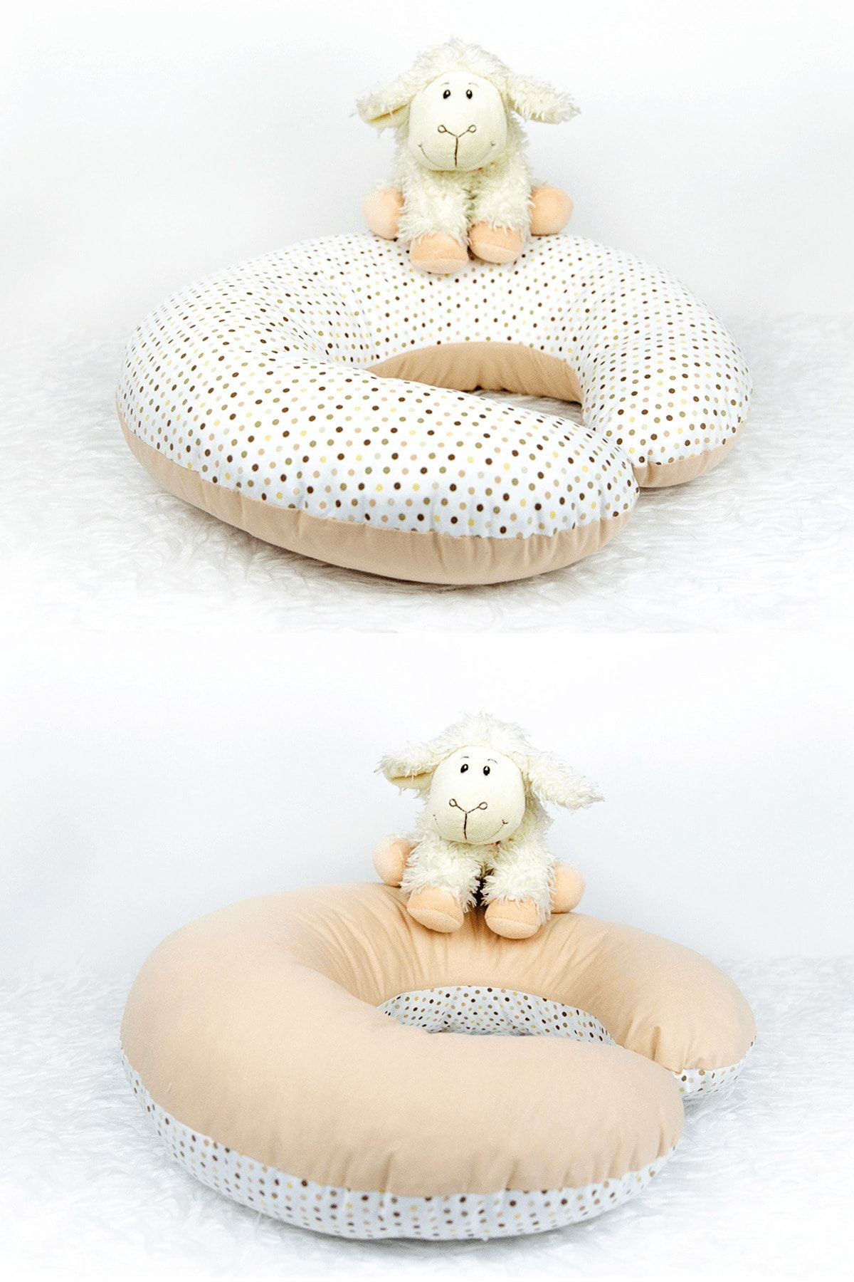 Babynest Emzirme Yastığı Ve Destek Minderi Noktalı Bej Model