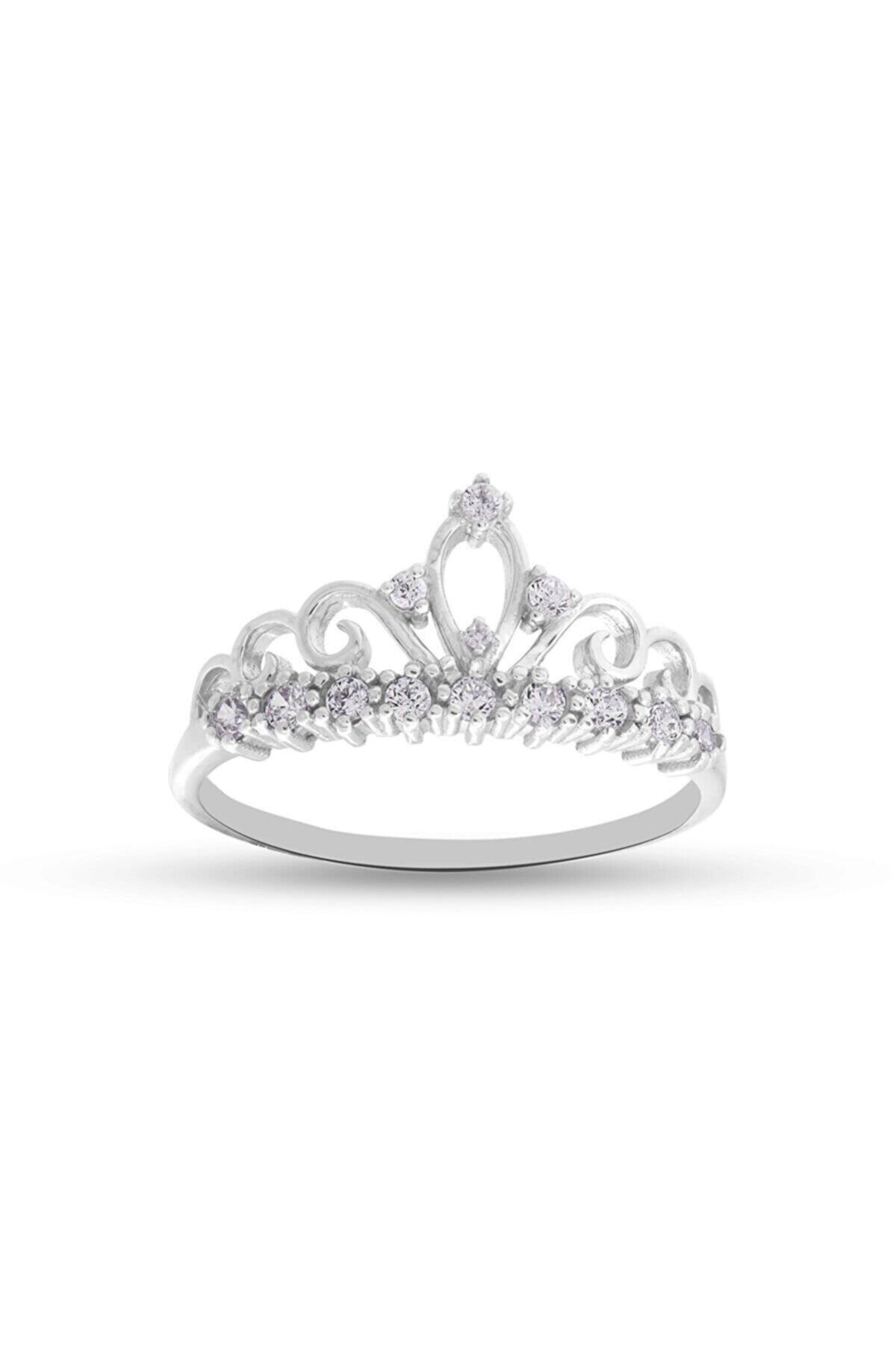 Dorissa Silver 925 Ayar Gümüş Rodyumlu Tamtur Tek Sıralı Zirkon Taşlı Özel Tasarım Taşlı Taç Yüzük