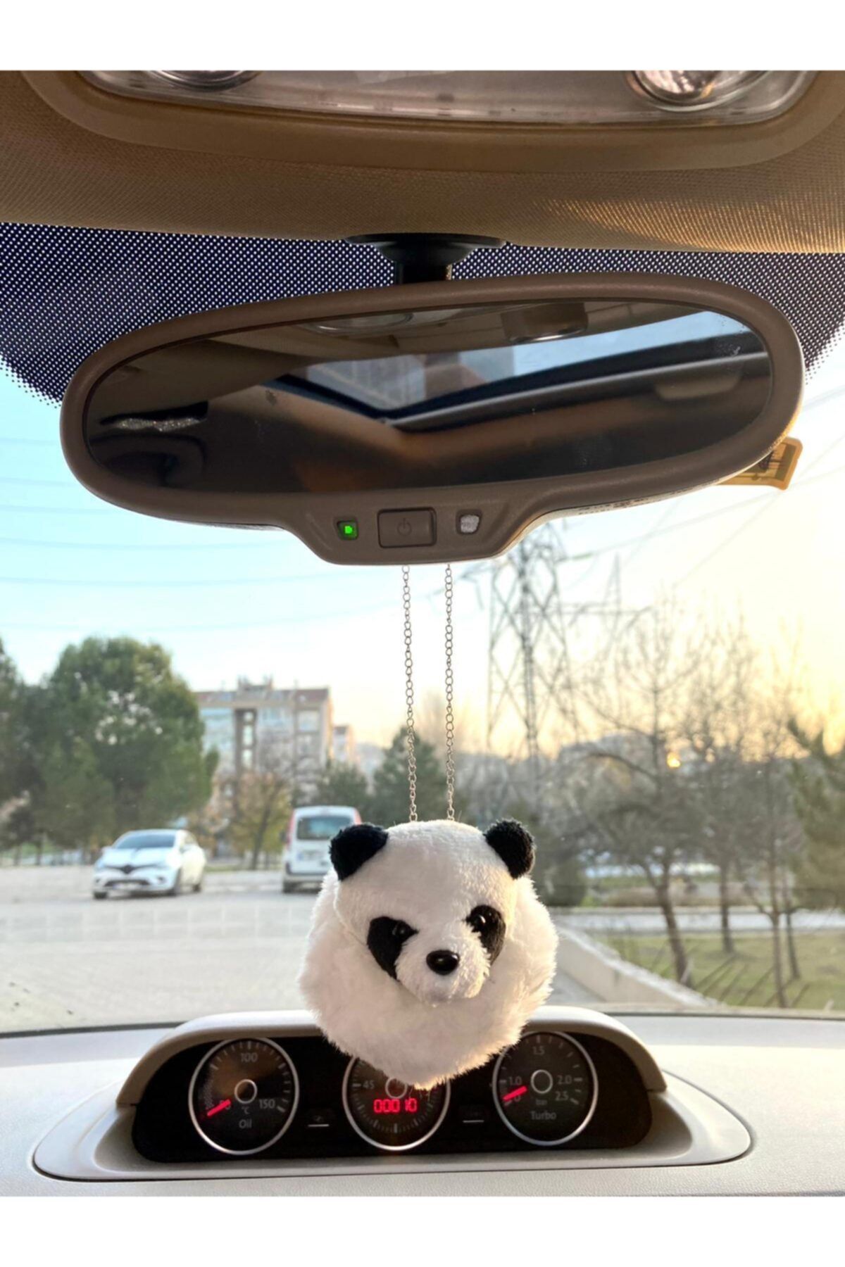 S&E TASARIM Otomobil Dikiz Süsü Dikiz Aynası Süsü Beyaz Peluş Panda Oto Kolye Peluş Ponpon
