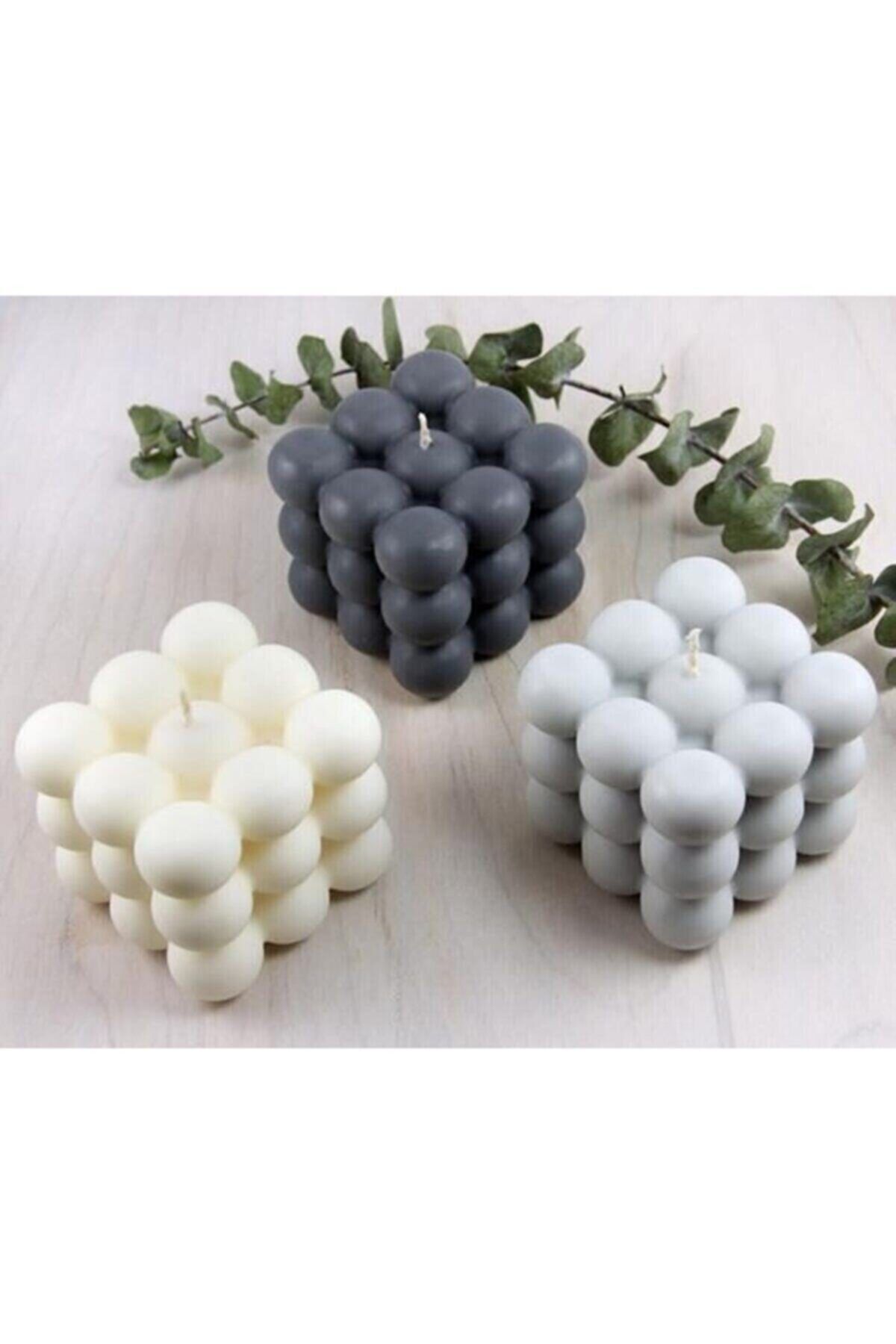 Nes World ( 3’lü Set ) Dove Esanslı Gri Konsept Bubble Mum - % 100 Soya Mumu (6x6cm Ve 120gr)