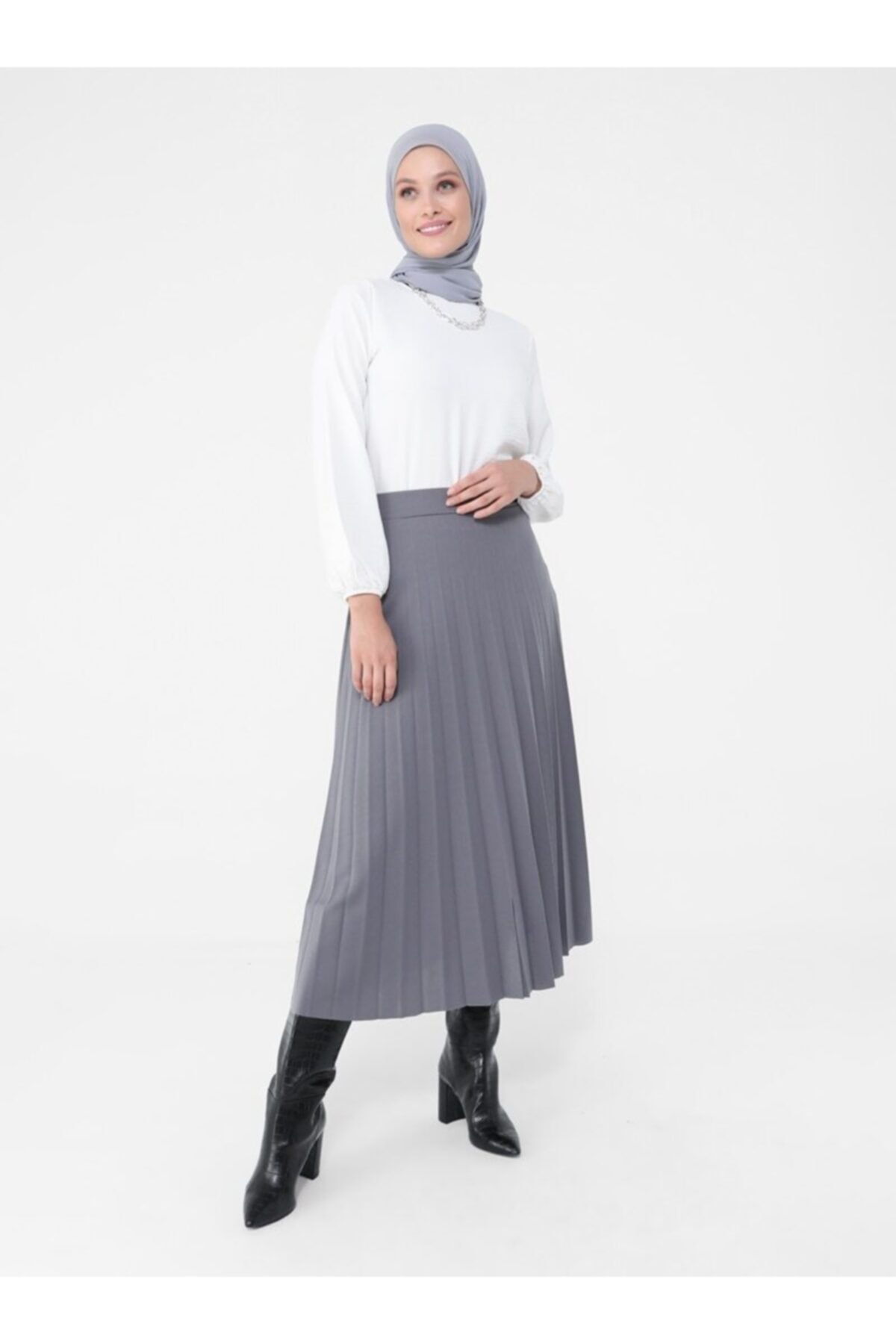 Refka Piliseli 90 cm Etek Gri Woman