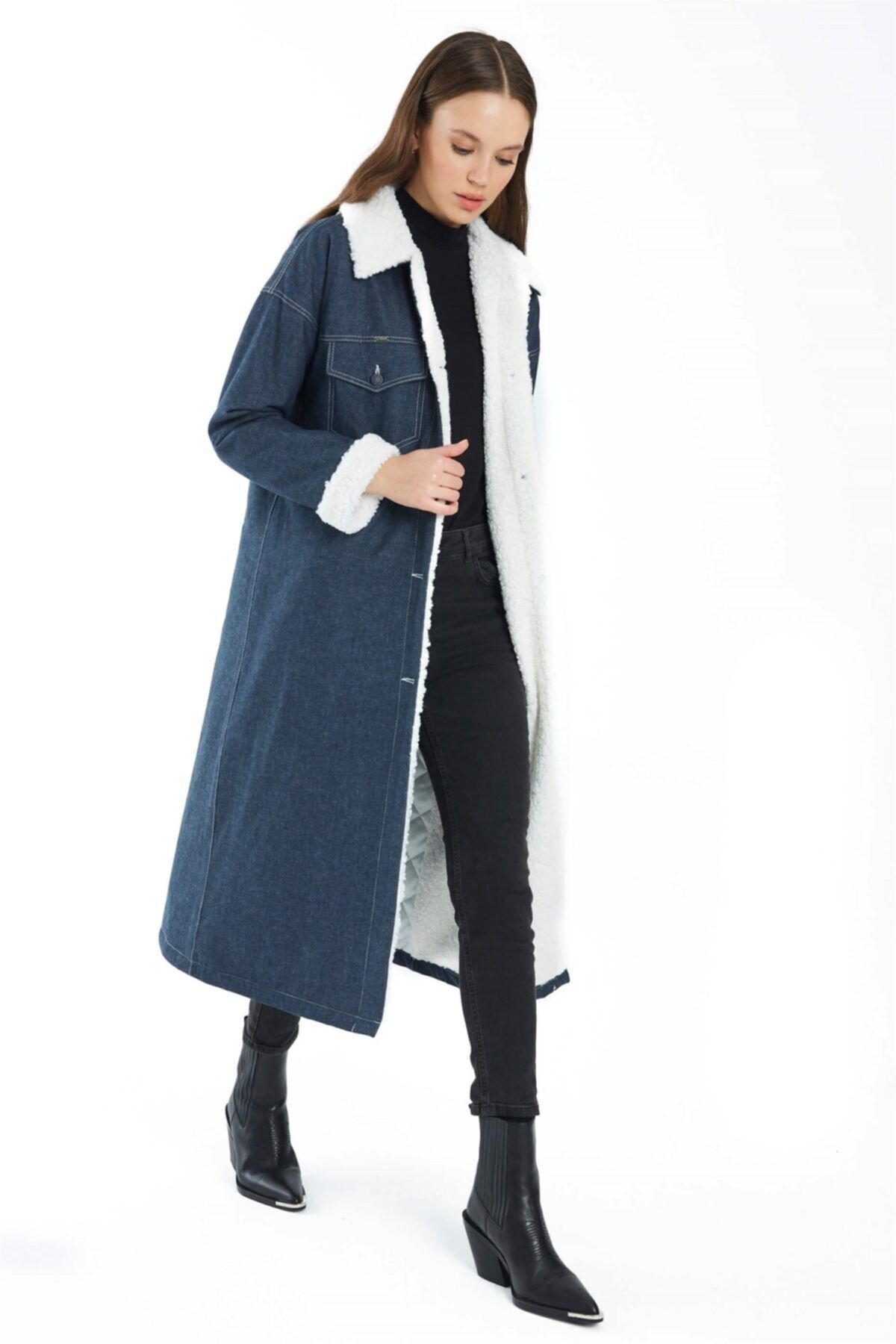 Zühre Kot Ve Peluş Detaylı Indigo Kap 12668