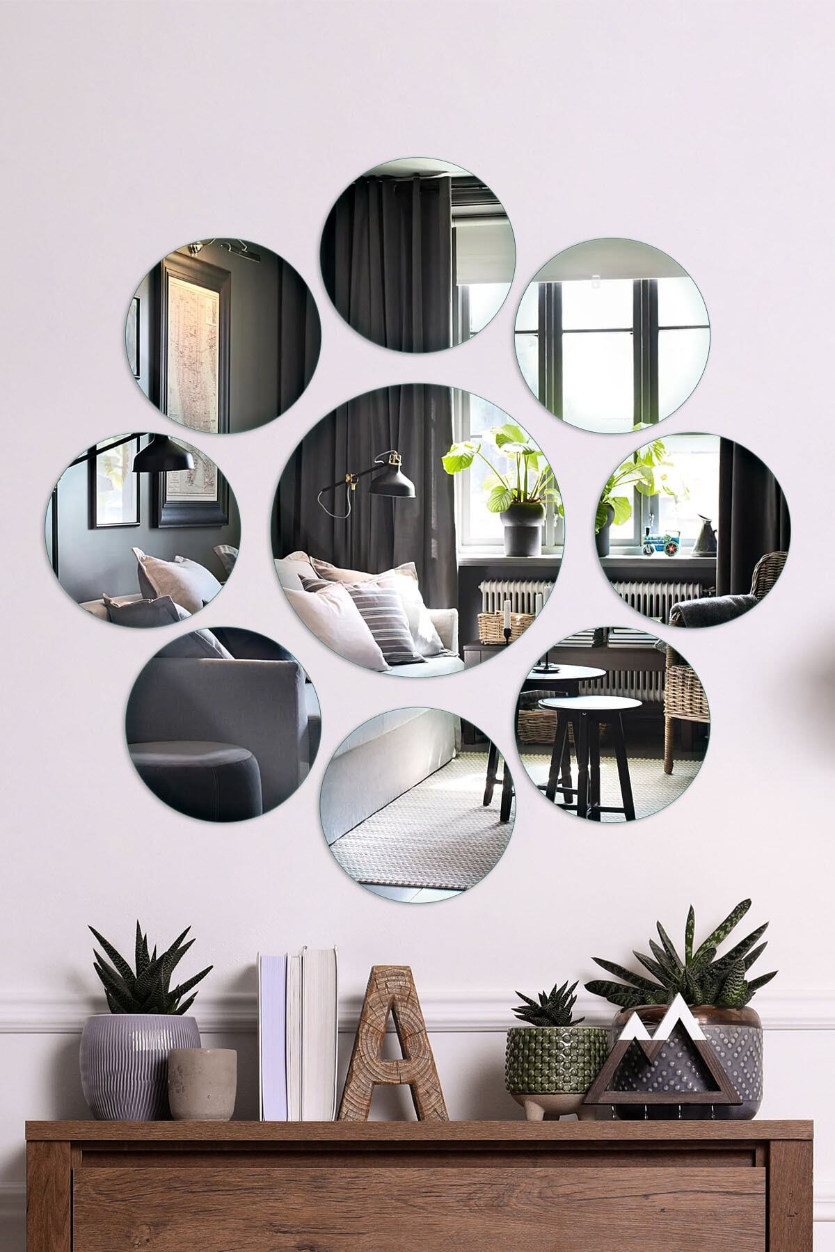 Decovetro Ayna 9 Parça Yuvarlak Dekoratif Duvar Aynası