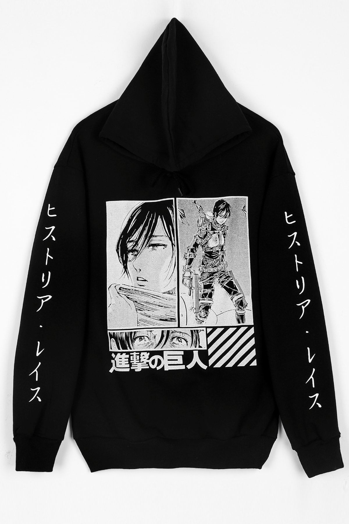 Sekizbiraltı Mikasa Kol Detay Siyah Unisex Sweatshirt