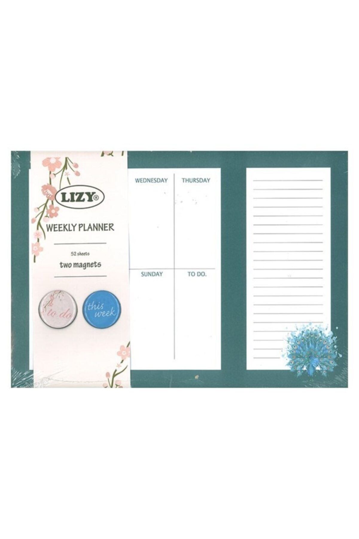 lizy collection Lizy Tavus Kuşu 52 Yaprak Mıknatıslı Haftalık Planlayıcı